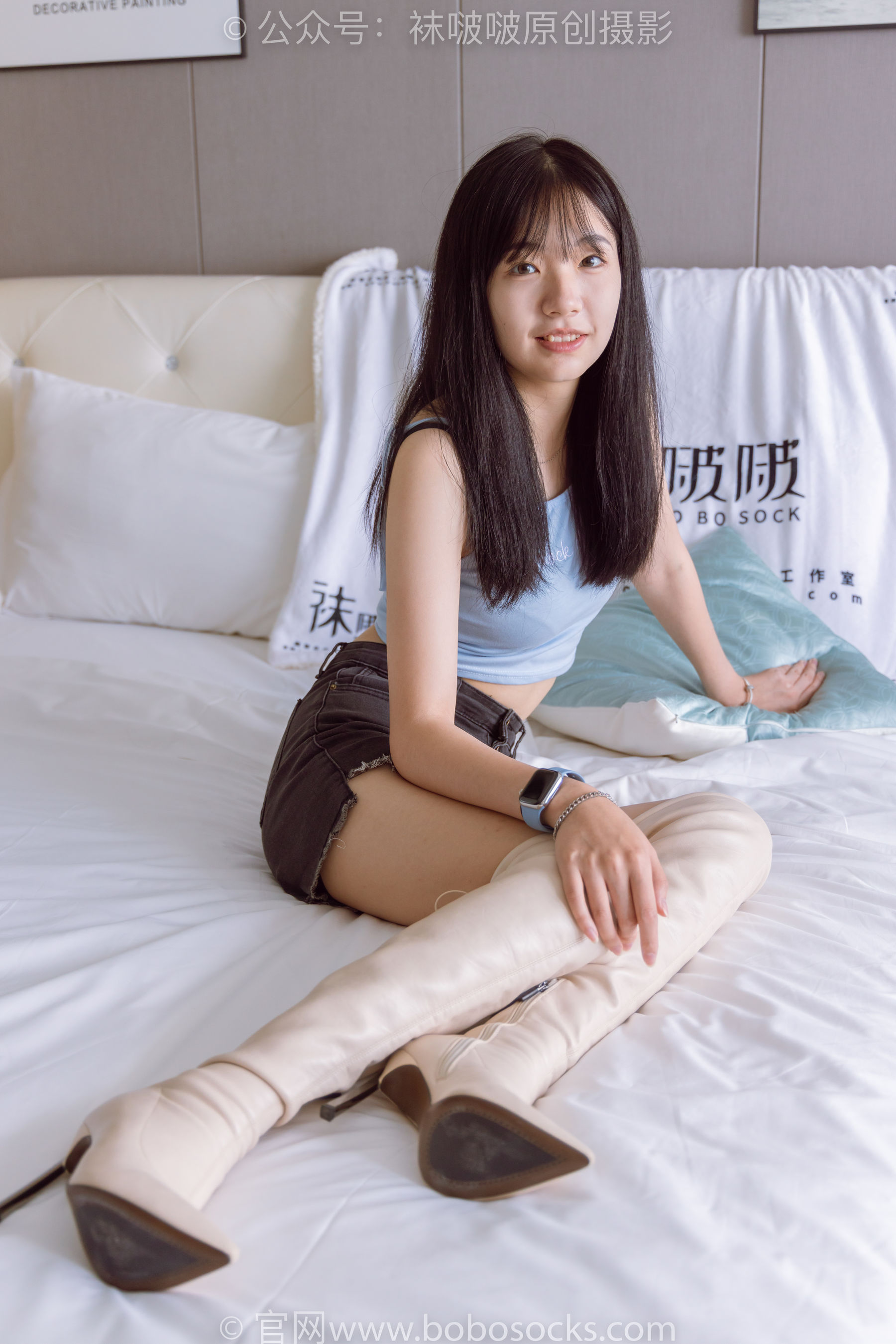 BoBoSocks袜啵啵 No.174 小甜豆-高跟长靴、白棉袜、裸足
