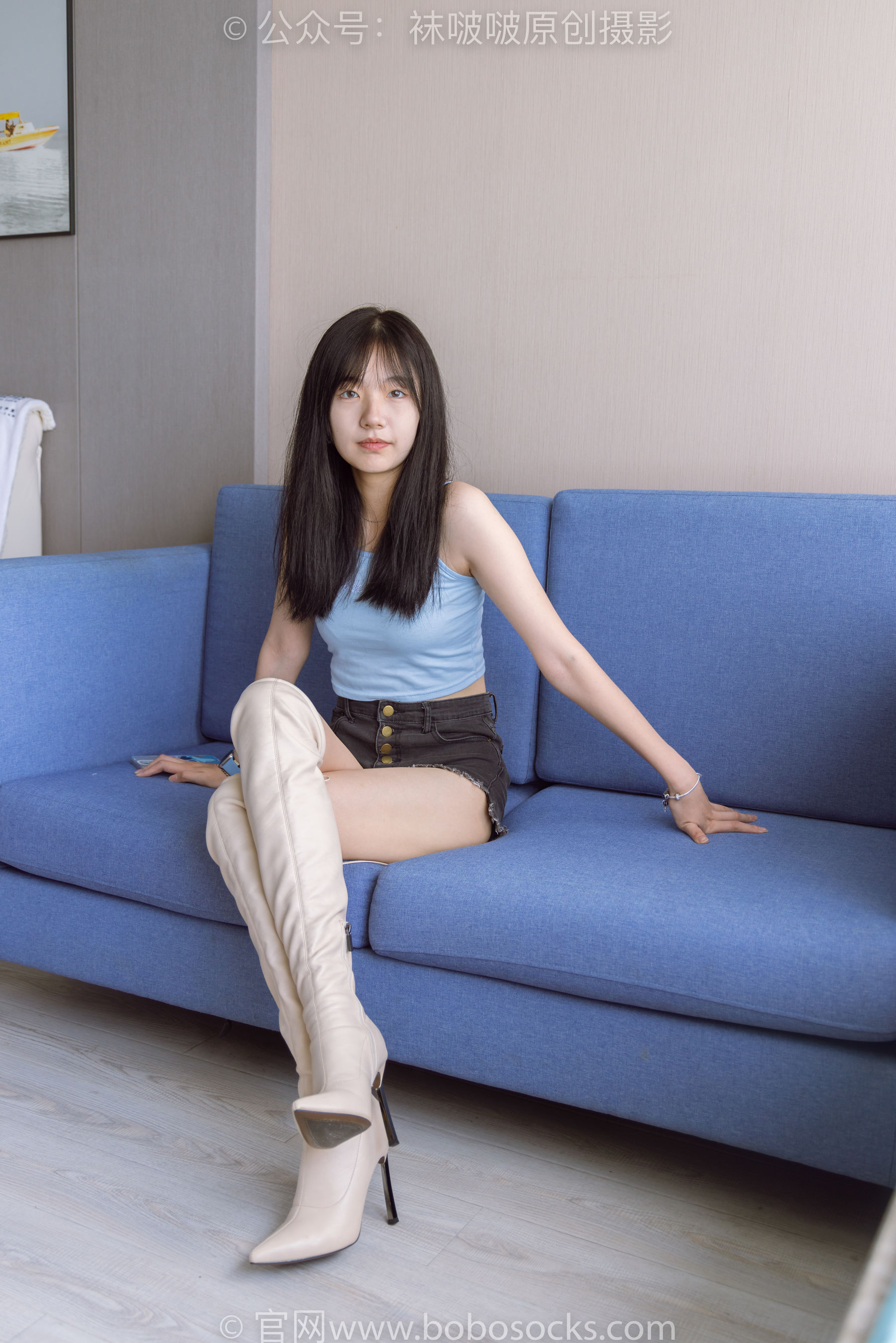 BoBoSocks袜啵啵 No.174 小甜豆-高跟长靴、白棉袜、裸足