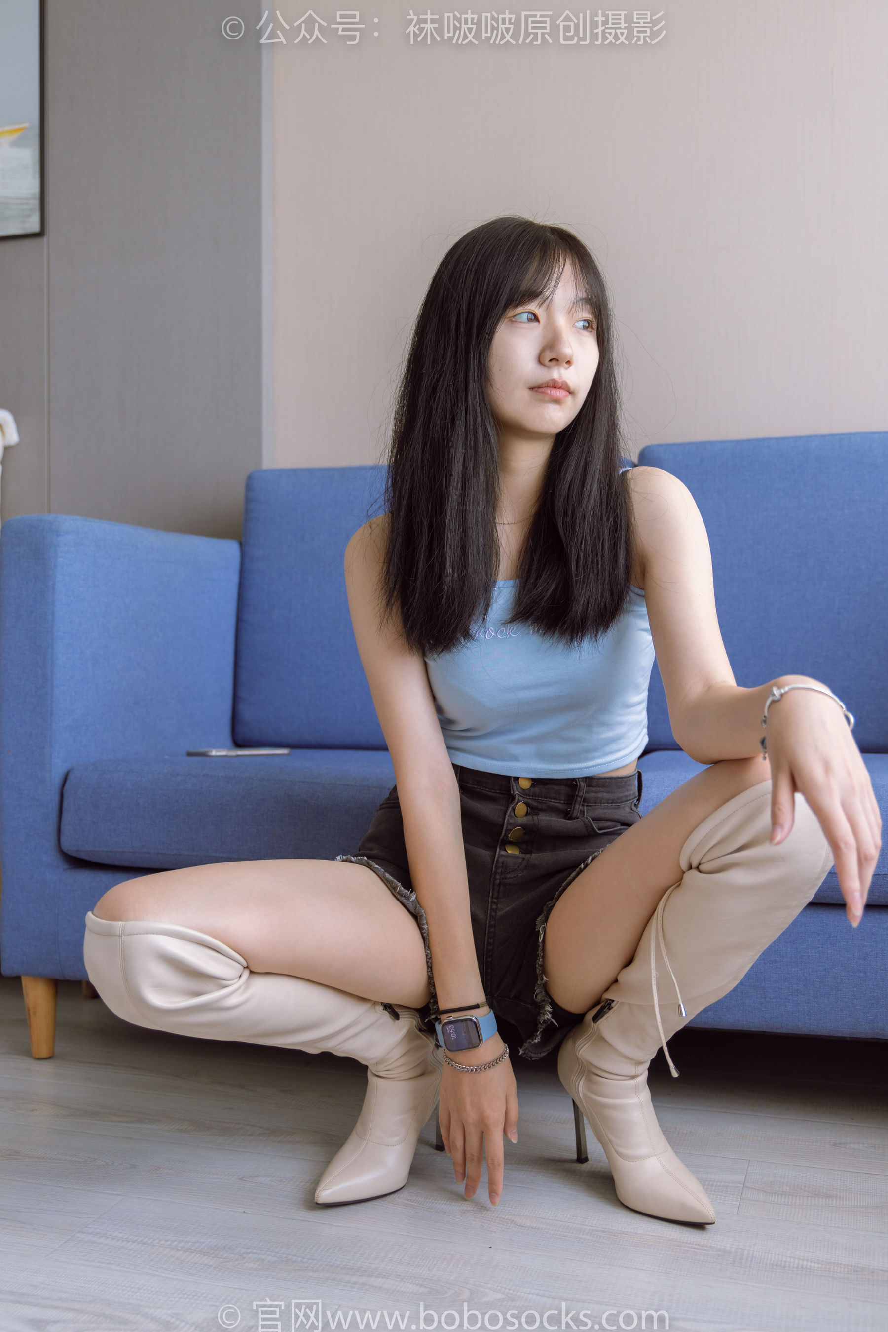 BoBoSocks袜啵啵 No.174 小甜豆-高跟长靴、白棉袜、裸足