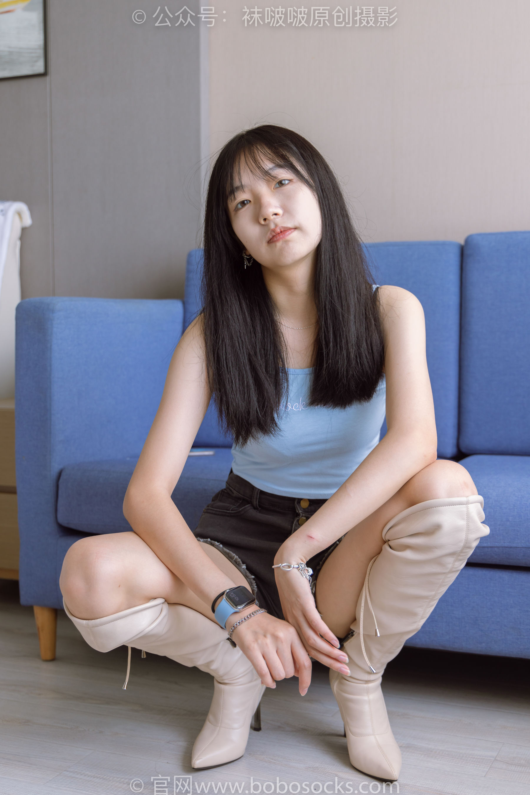 BoBoSocks袜啵啵 No.174 小甜豆-高跟长靴、白棉袜、裸足