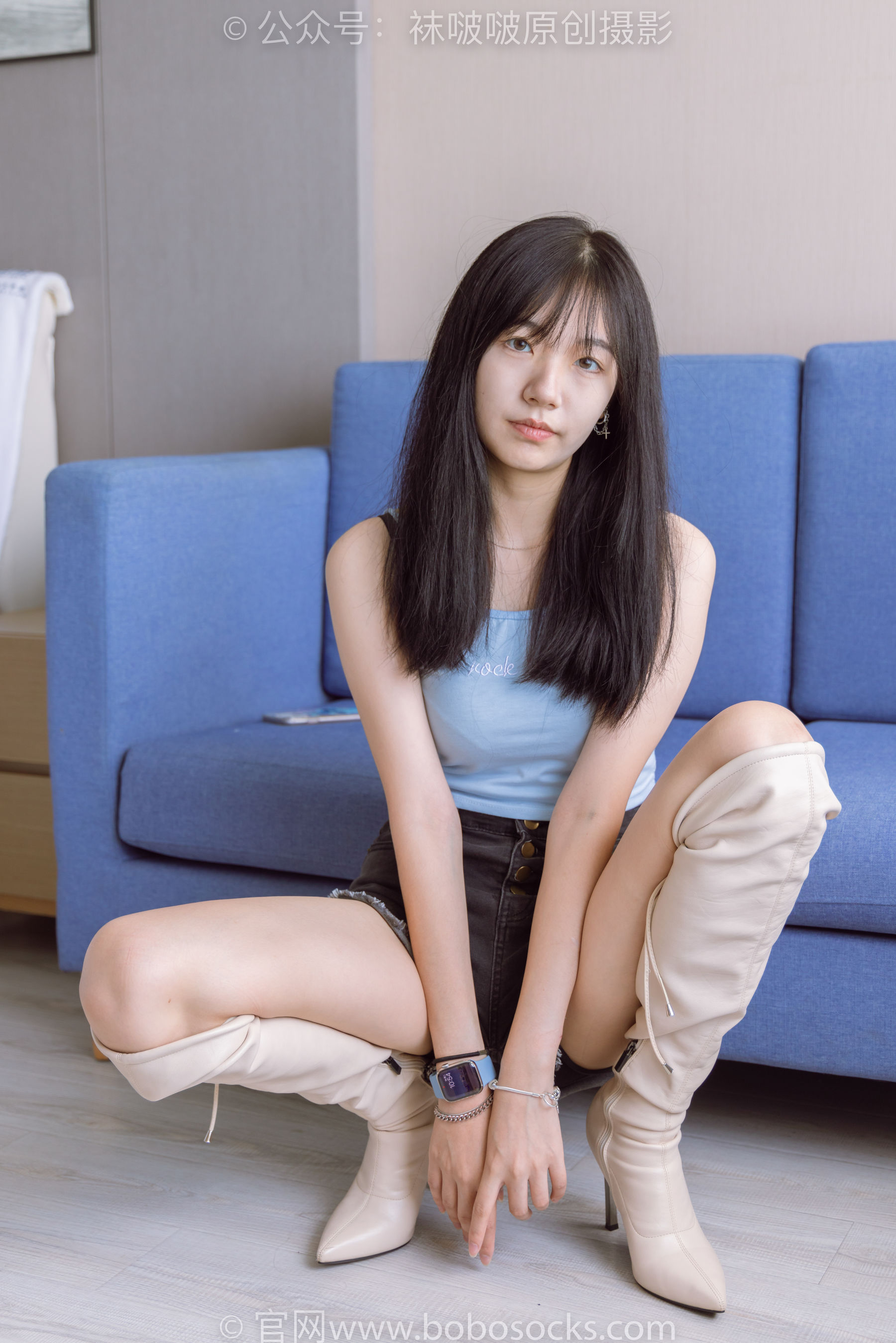 BoBoSocks袜啵啵 No.174 小甜豆-高跟长靴、白棉袜、裸足