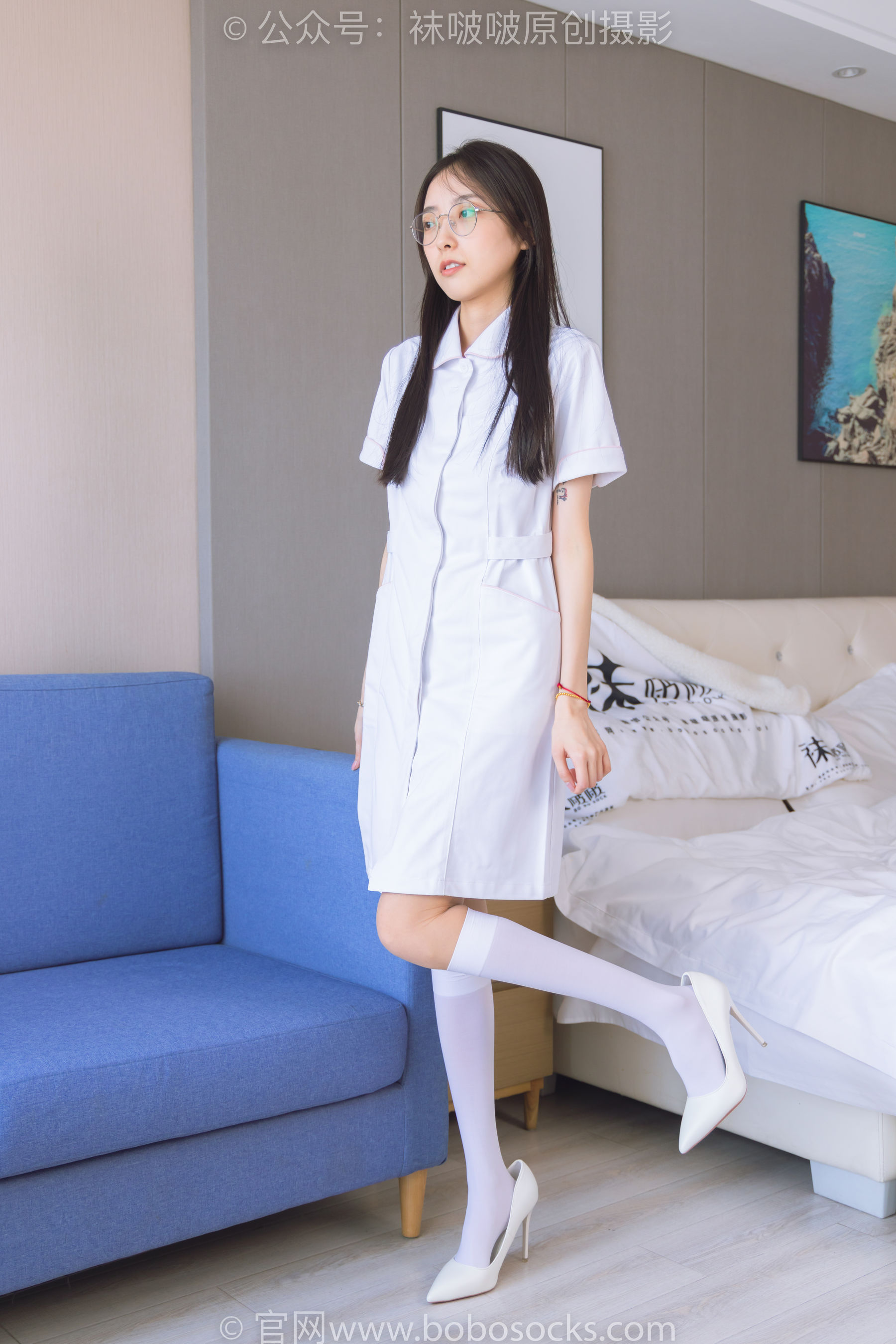 BoBoSocks袜啵啵 No.196 稚予-高跟鞋、白丝小腿袜、肉丝、护士装