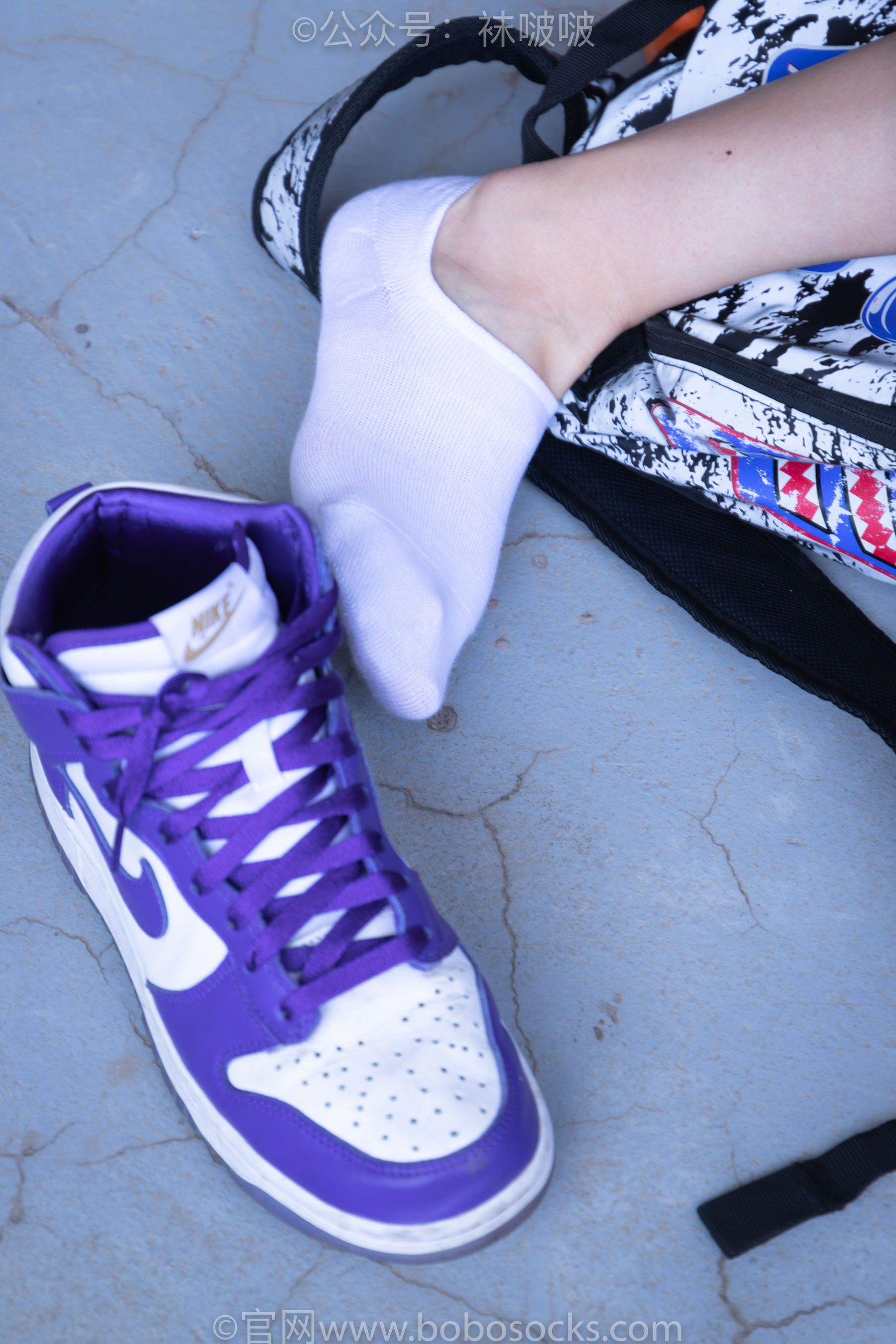 BoBoSocks袜啵啵 积分限定作品002 泡芙- AJ、白色棉质船袜、裸足