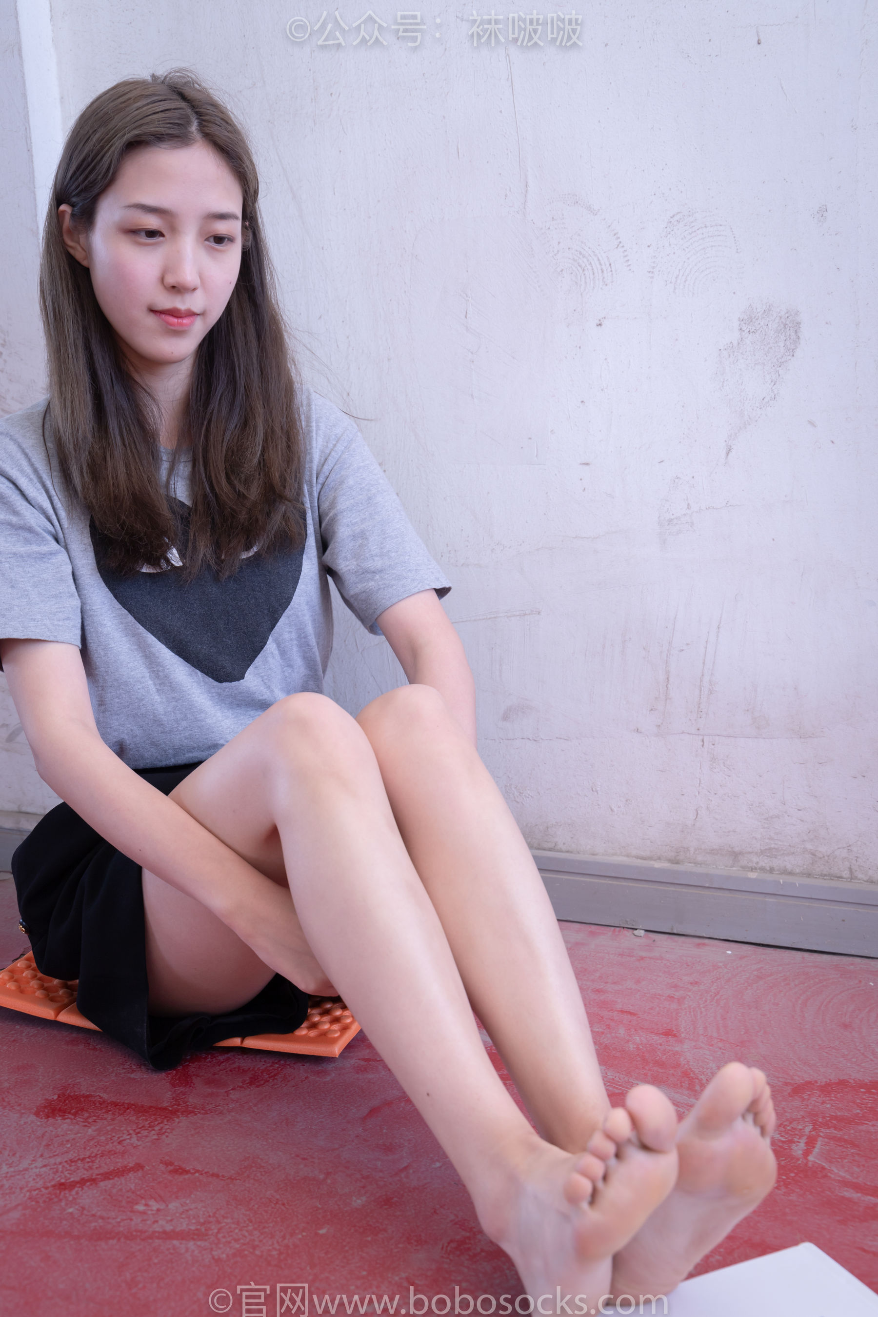 BoBoSocks袜啵啵 积分限定作品006 泡芙-板鞋、天蓝色短棉袜、裸足