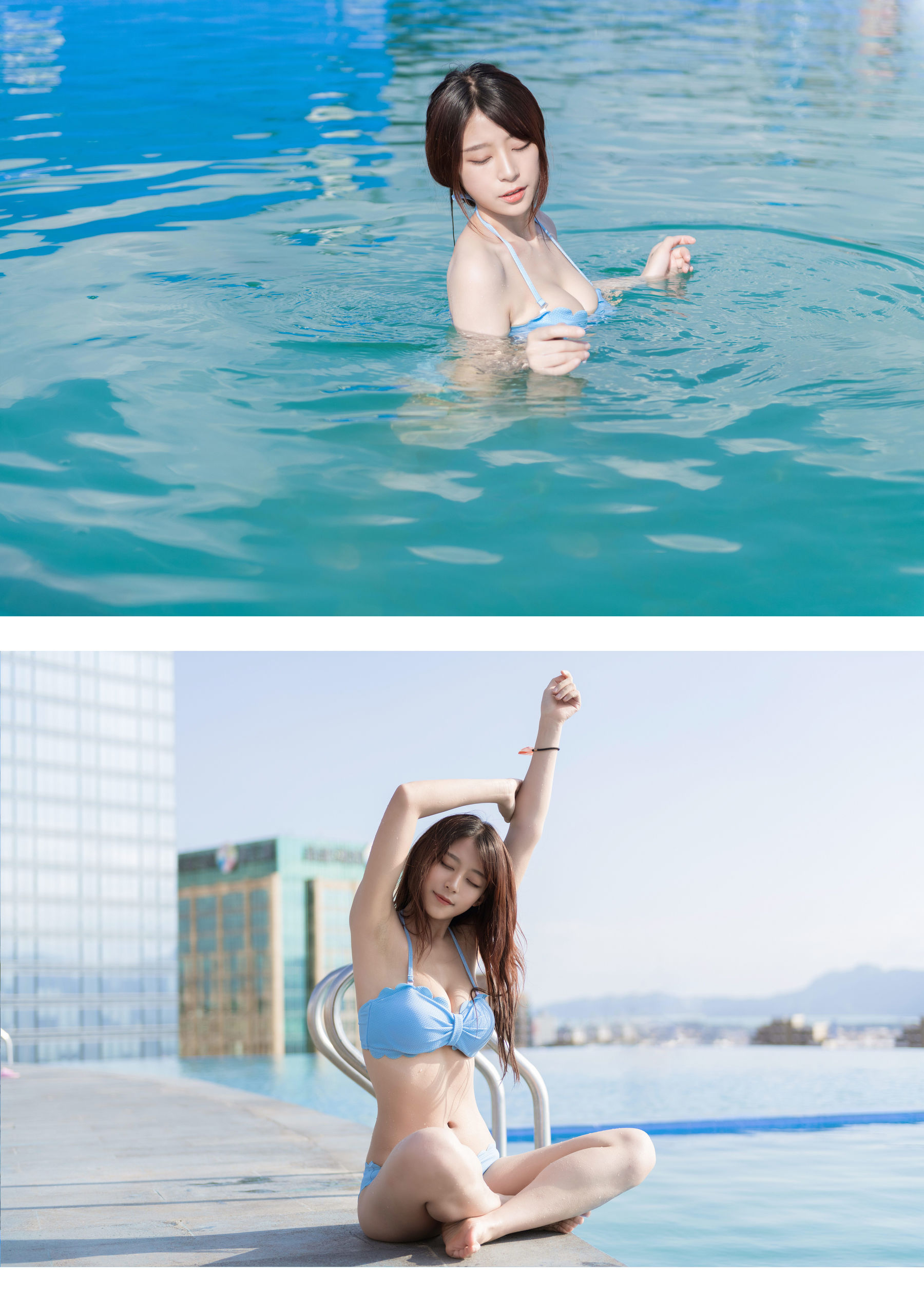 B站羊小雪写真-浅蓝泳装