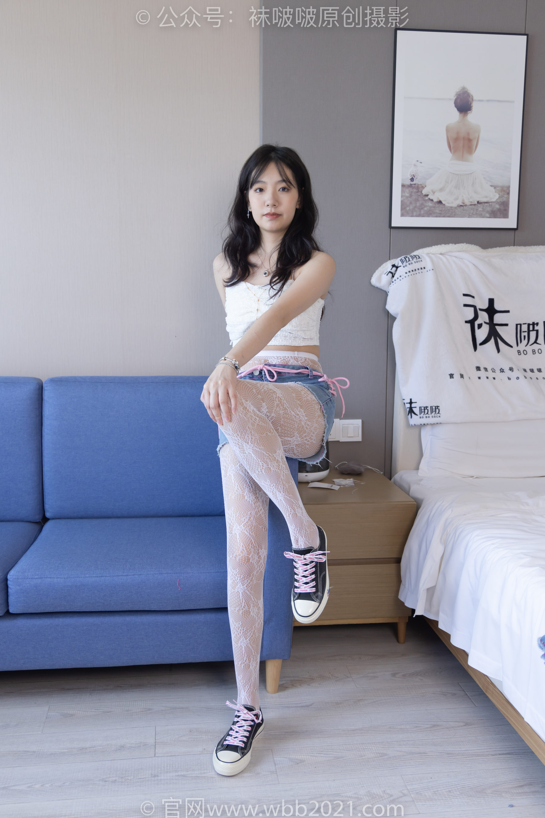 BoBoSocks袜啵啵 No.231 小甜豆-板鞋、白色蕾丝袜、可拆卸牛仔裤、裤里丝