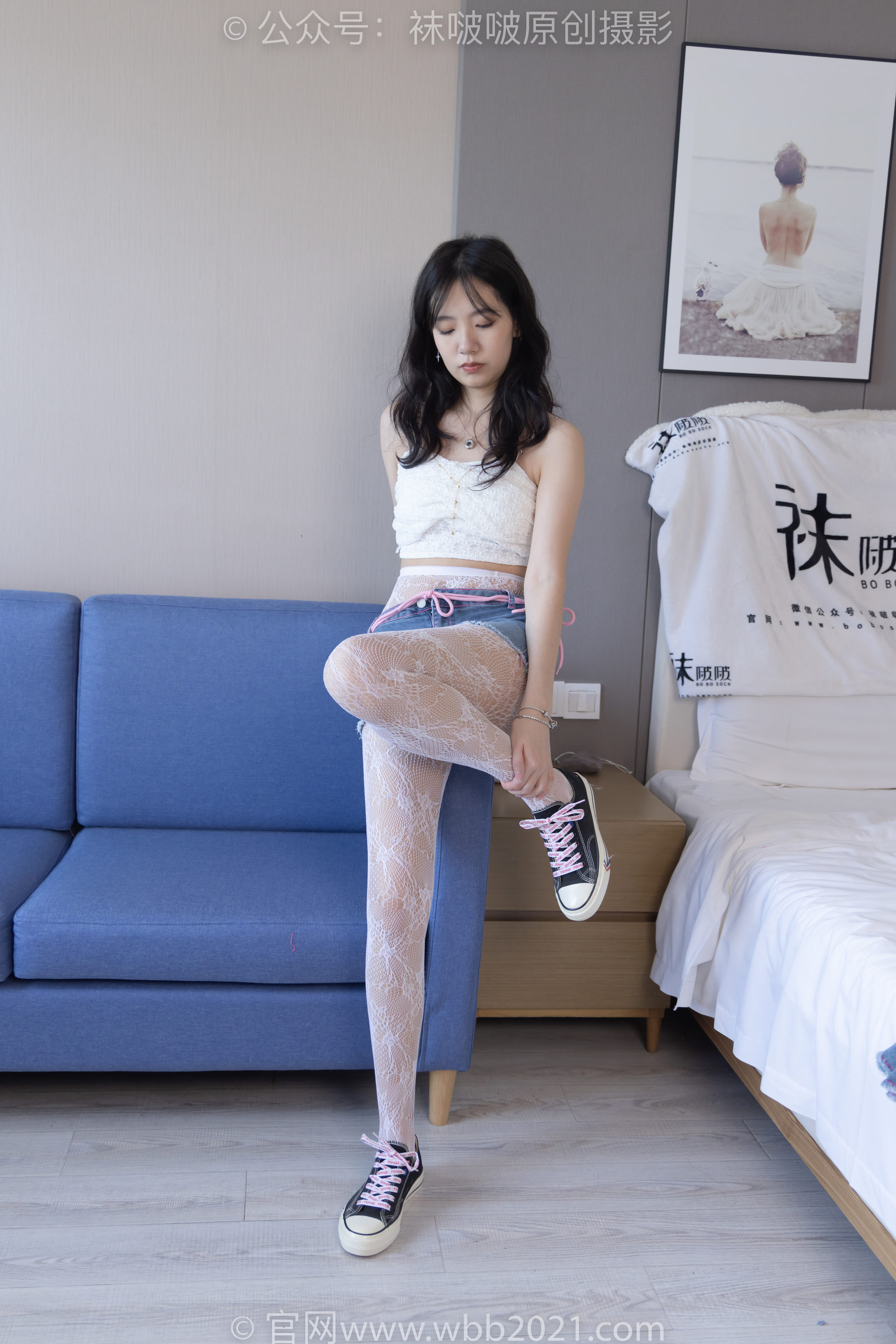 BoBoSocks袜啵啵 No.231 小甜豆-板鞋、白色蕾丝袜、可拆卸牛仔裤、裤里丝