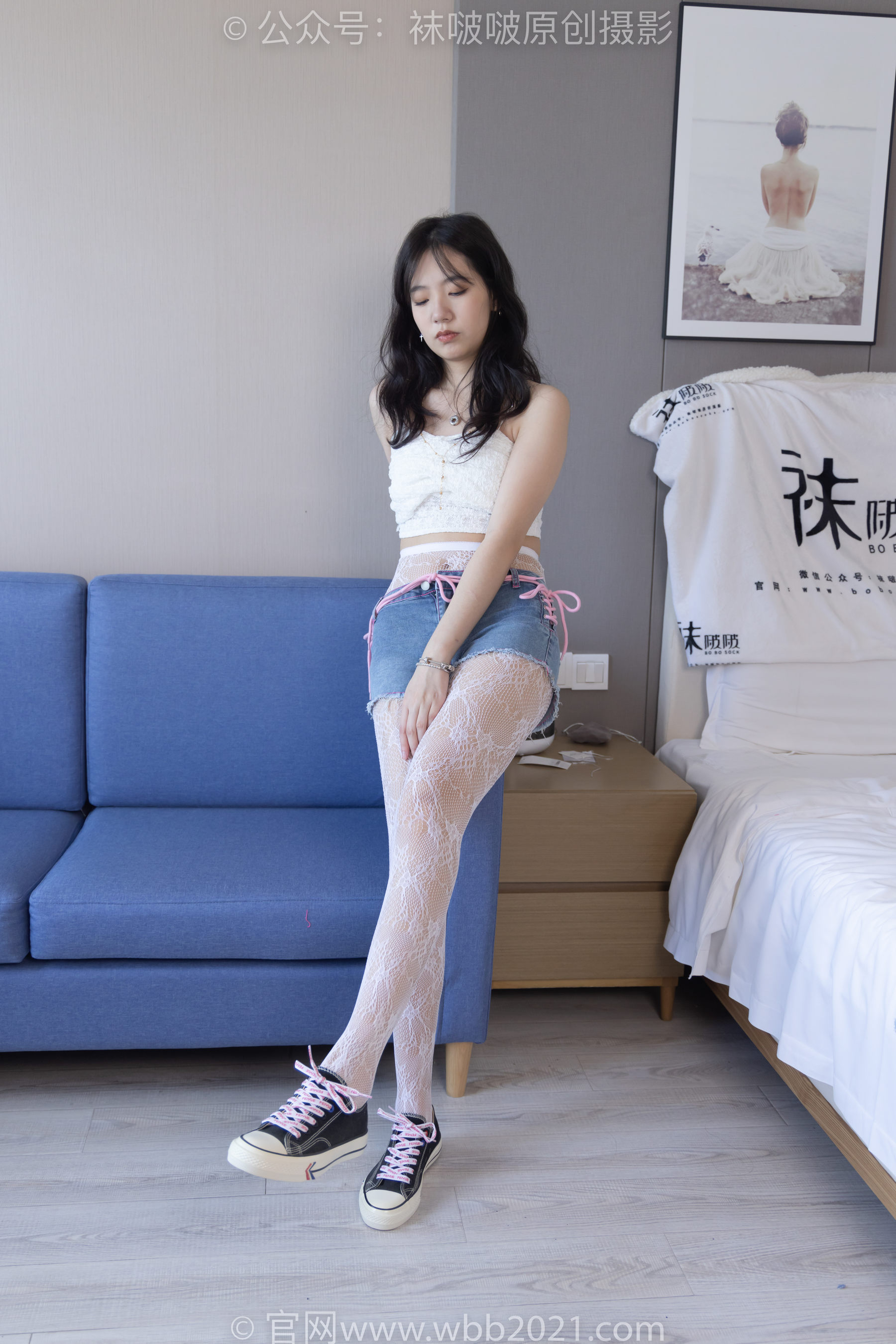 BoBoSocks袜啵啵 No.231 小甜豆-板鞋、白色蕾丝袜、可拆卸牛仔裤、裤里丝