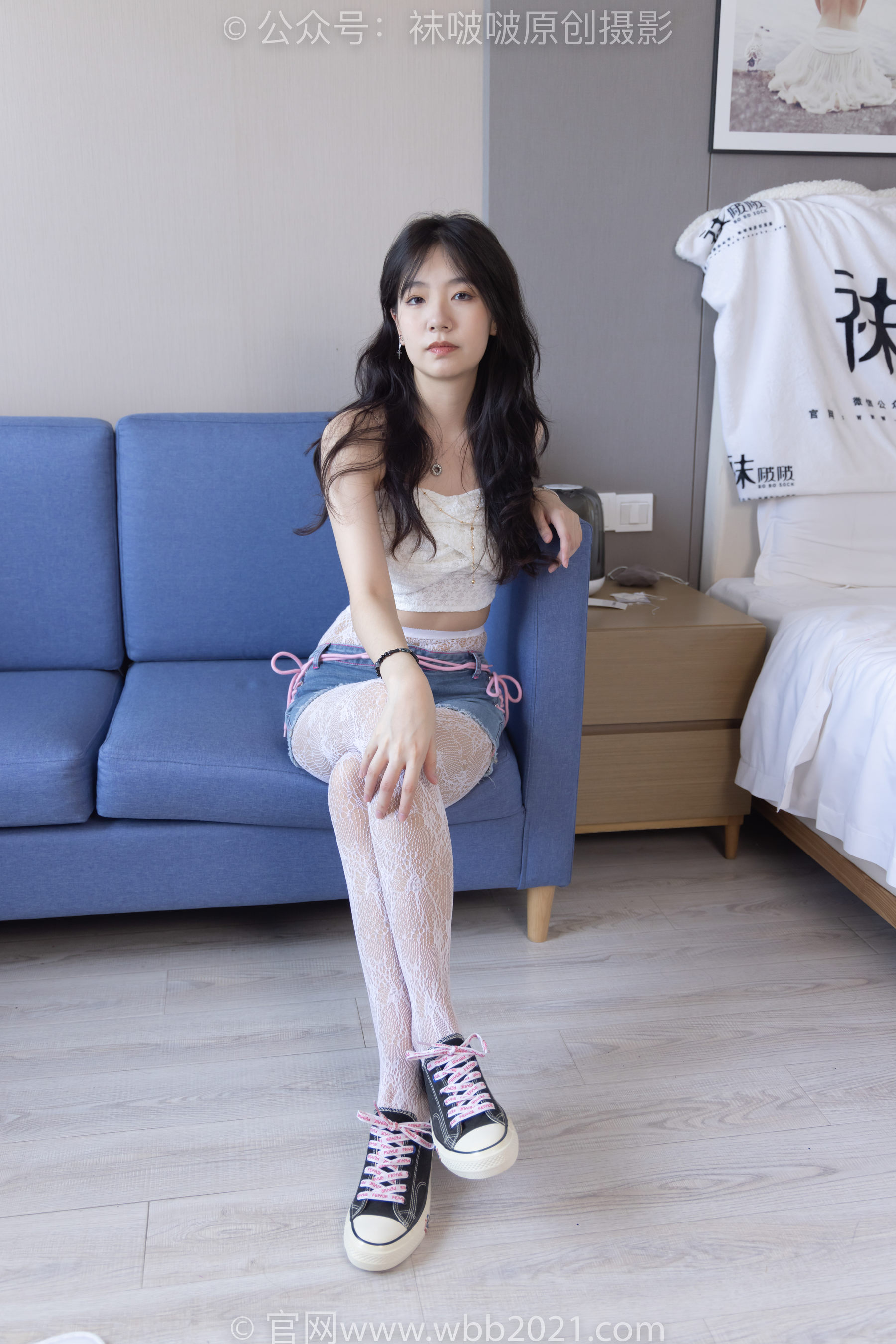 BoBoSocks袜啵啵 No.231 小甜豆-板鞋、白色蕾丝袜、可拆卸牛仔裤、裤里丝