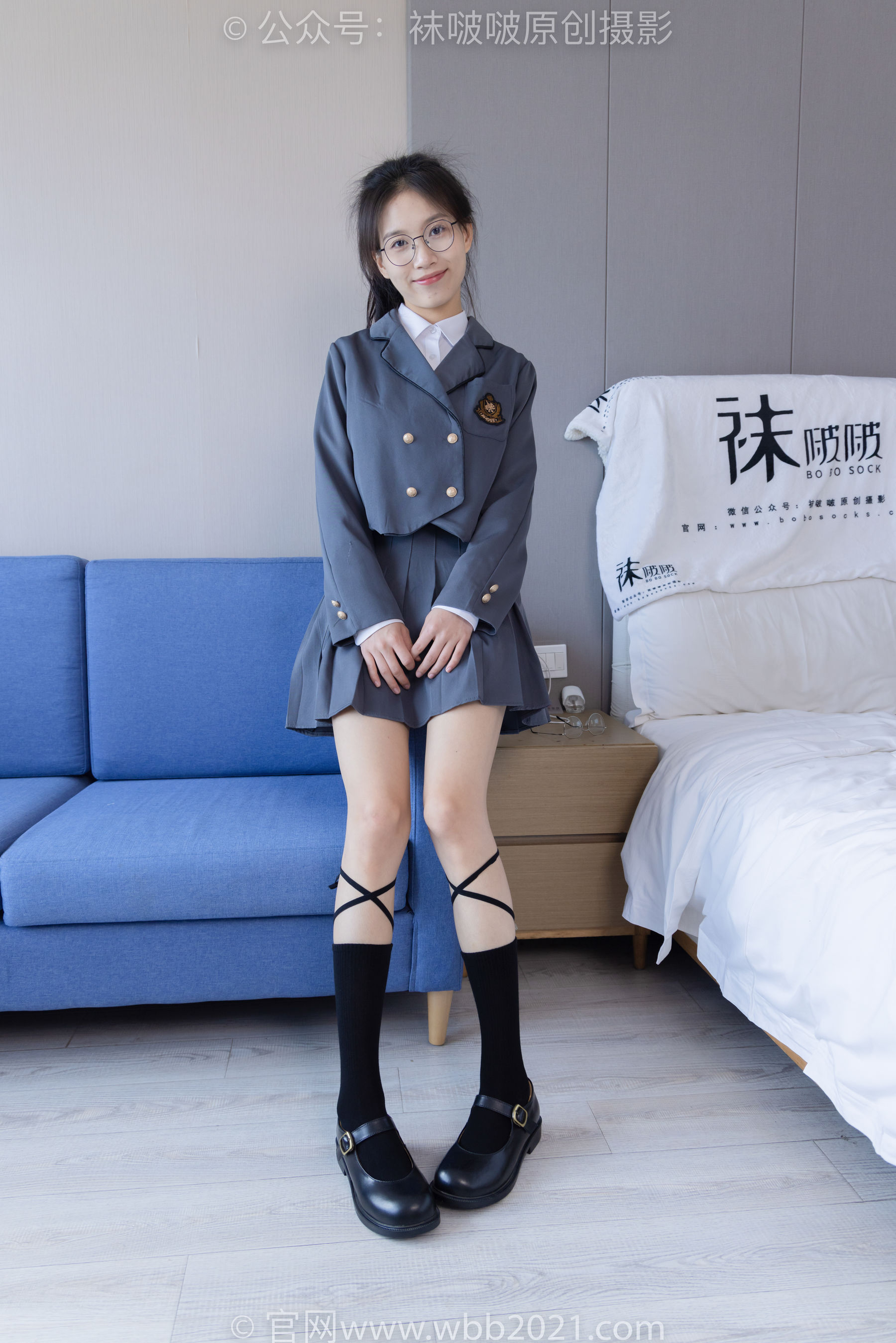 BoBoSocks袜啵啵 No.268 芝士 -黑皮鞋、绑带黑棉袜、学院制服