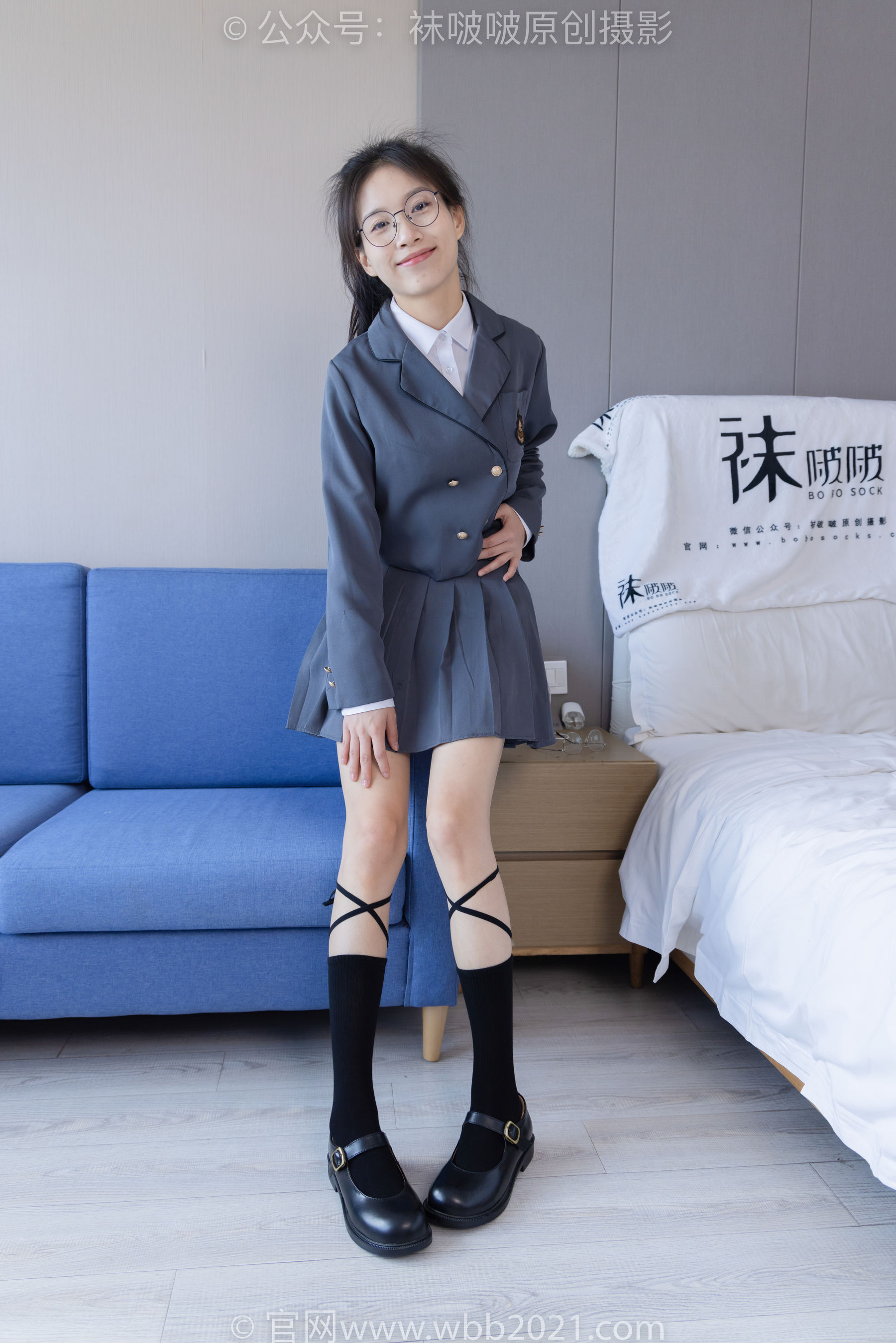 BoBoSocks袜啵啵 No.268 芝士 -黑皮鞋、绑带黑棉袜、学院制服