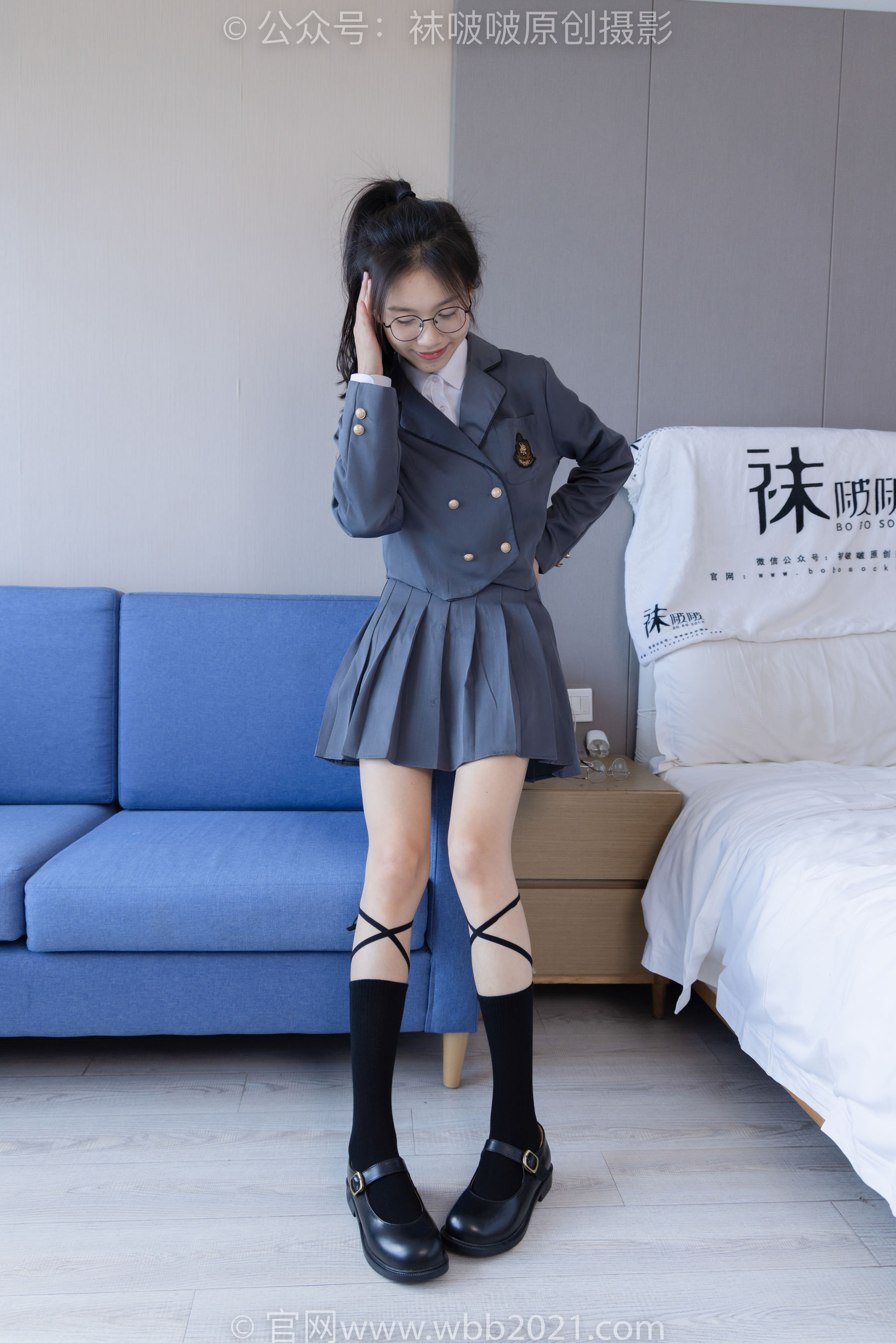 BoBoSocks袜啵啵 No.268 芝士 -黑皮鞋、绑带黑棉袜、学院制服