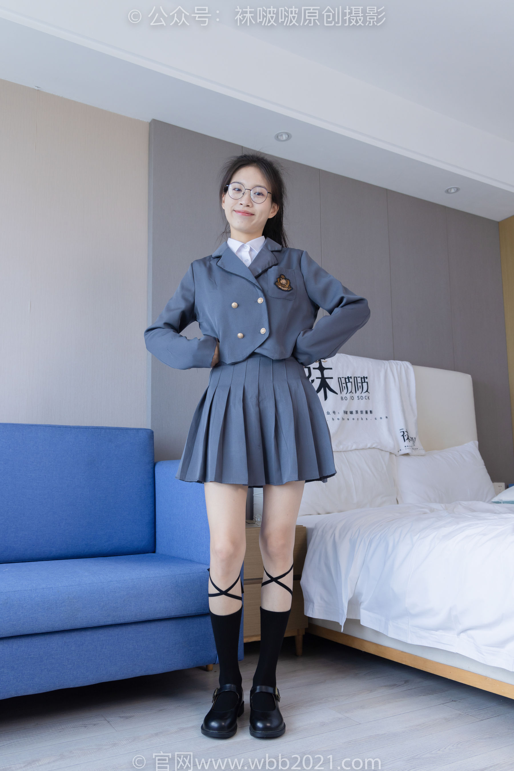 BoBoSocks袜啵啵 No.268 芝士 -黑皮鞋、绑带黑棉袜、学院制服