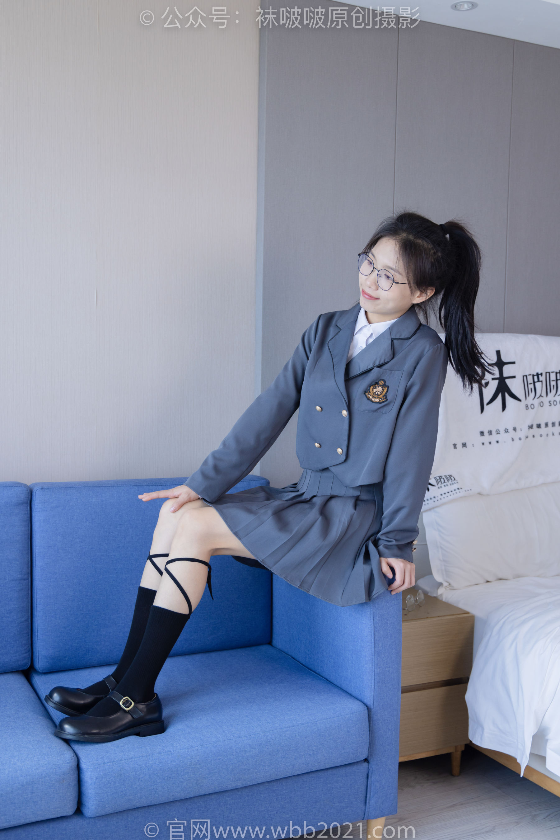 BoBoSocks袜啵啵 No.268 芝士 -黑皮鞋、绑带黑棉袜、学院制服