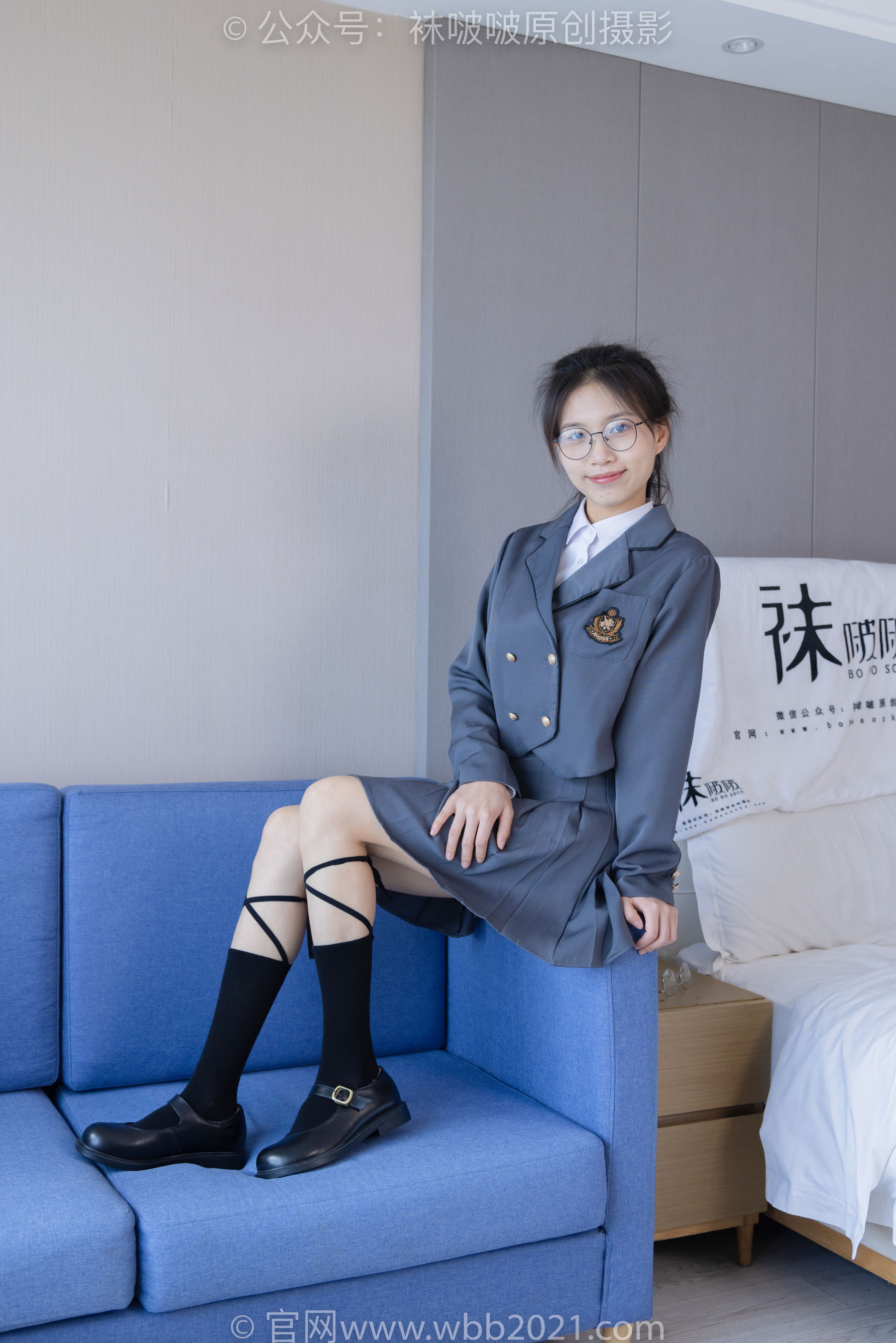 BoBoSocks袜啵啵 No.268 芝士 -黑皮鞋、绑带黑棉袜、学院制服