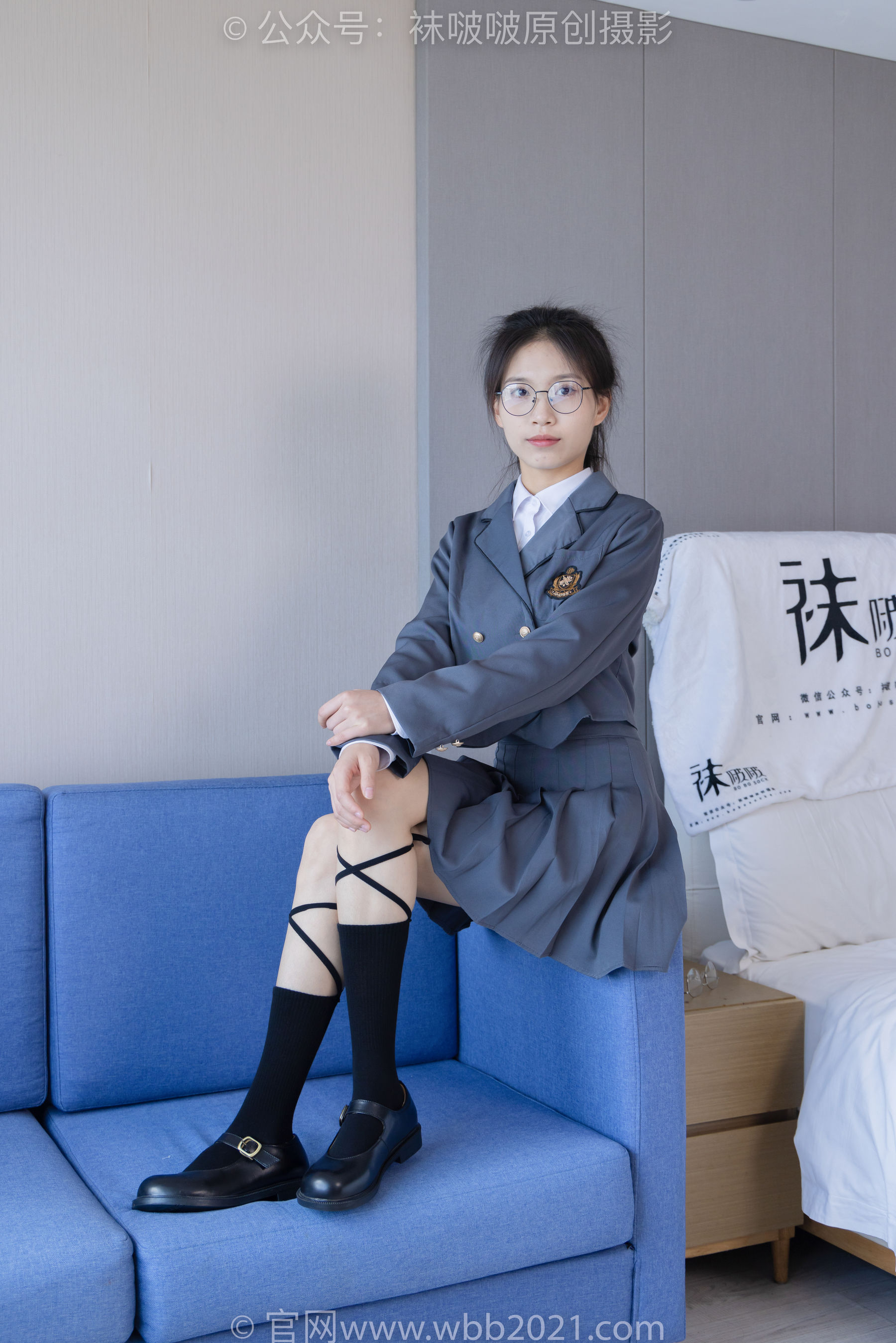 BoBoSocks袜啵啵 No.268 芝士 -黑皮鞋、绑带黑棉袜、学院制服