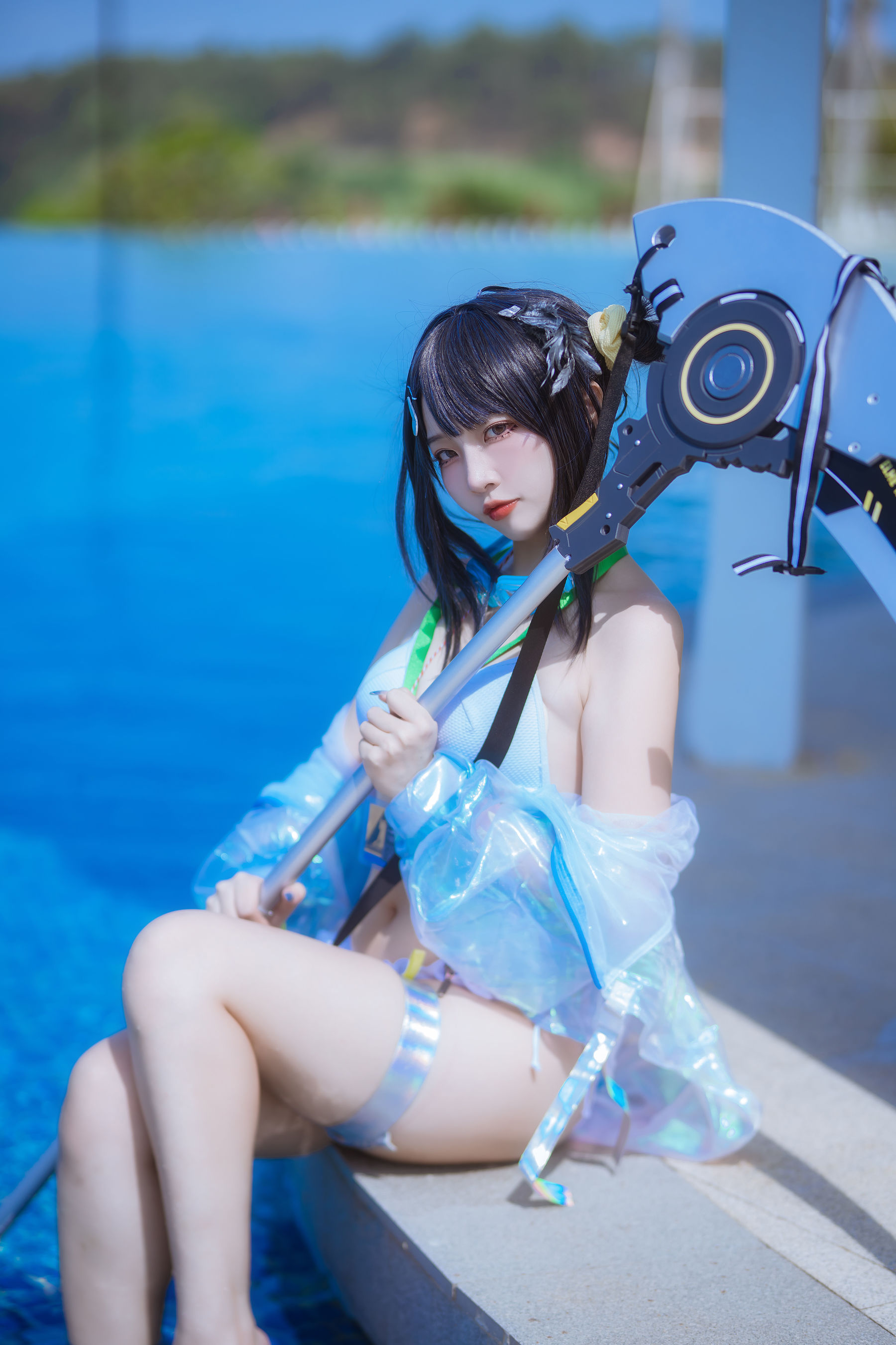 人气Coser 二佐Nisa - 泰拉夏日纪事 方舟羽毛笔泳装