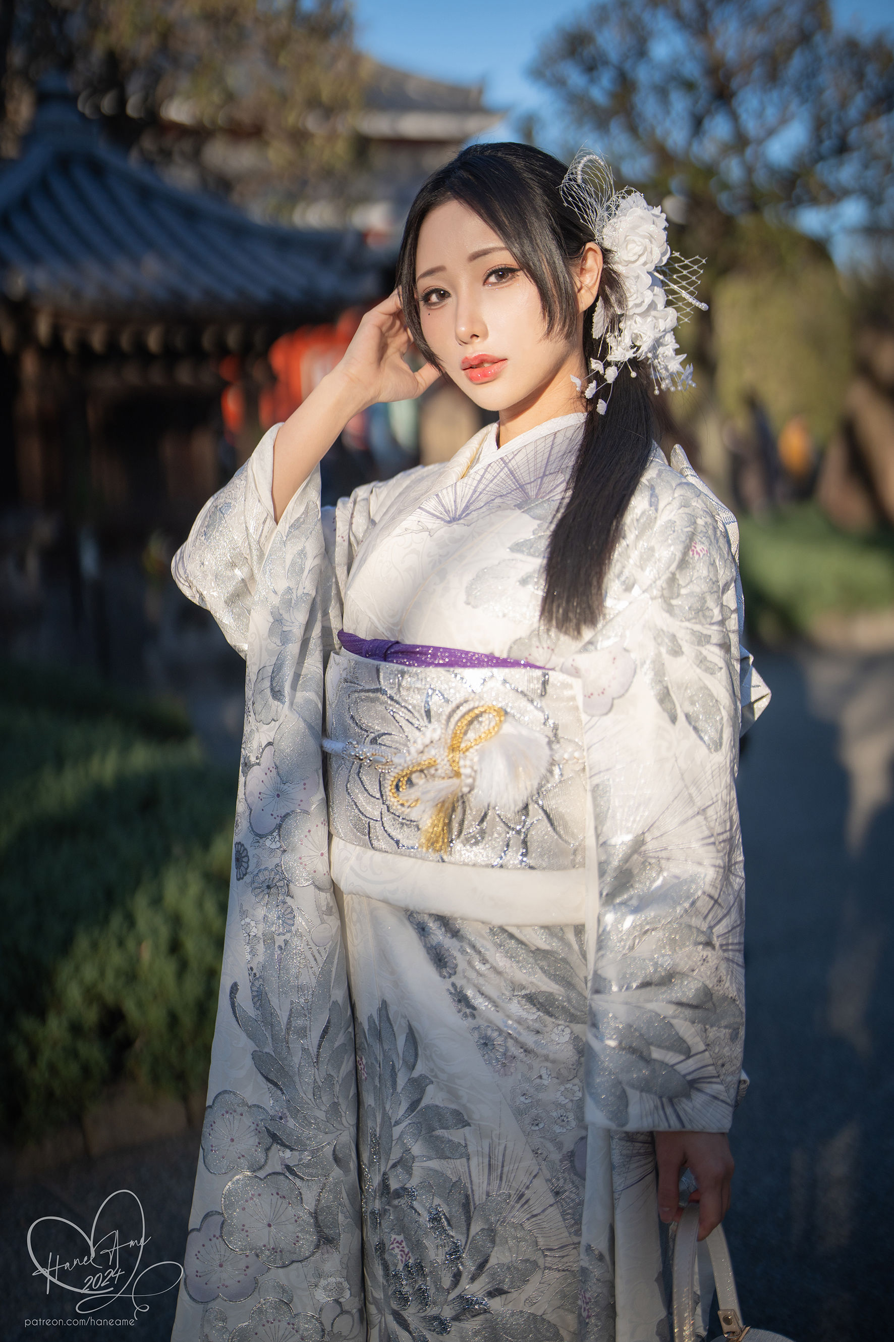 Hane Ame 雨波写真 - Original 2024 New year Silver Kimono