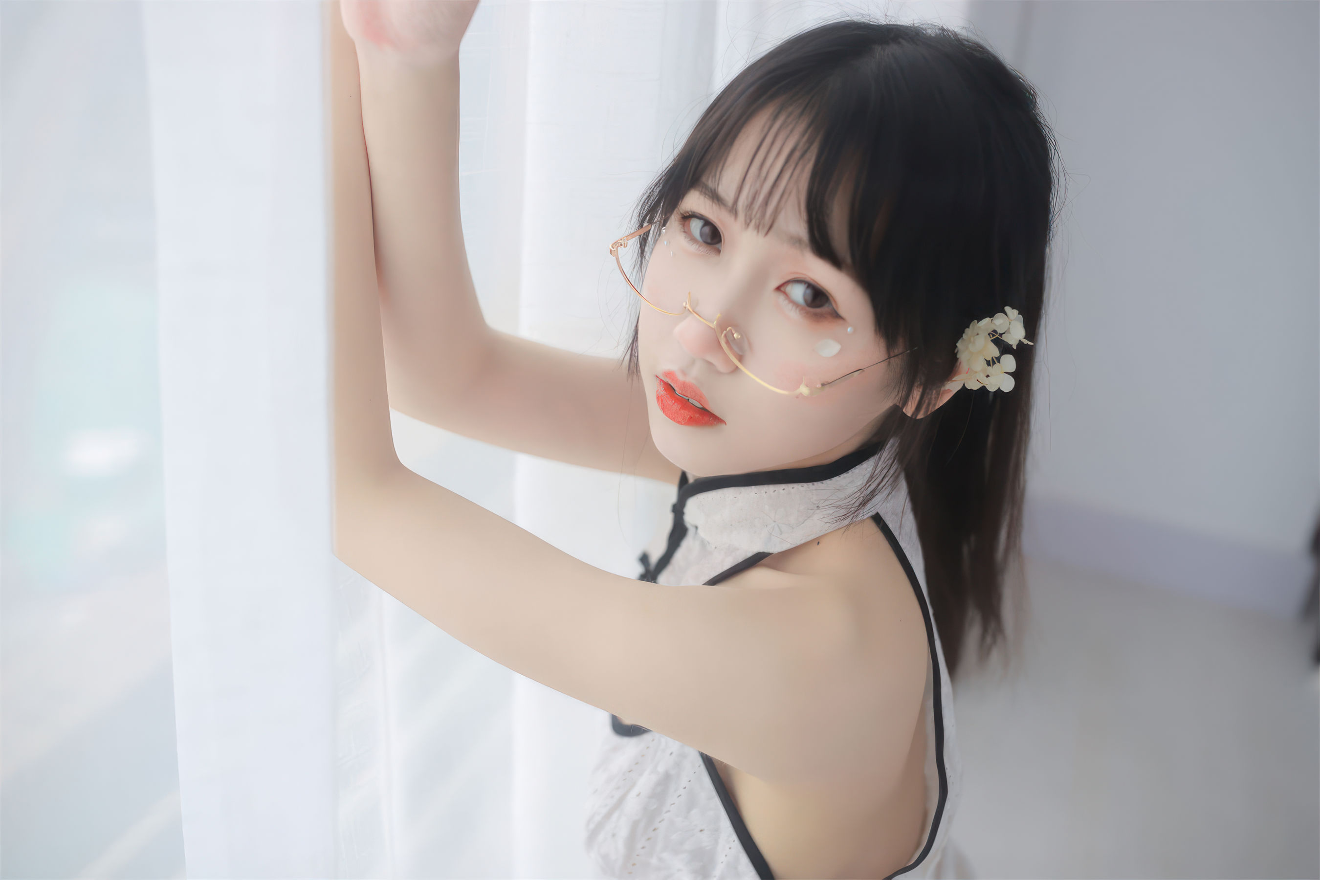 微博人气Coser 不呆猫 - 人妻白旗袍