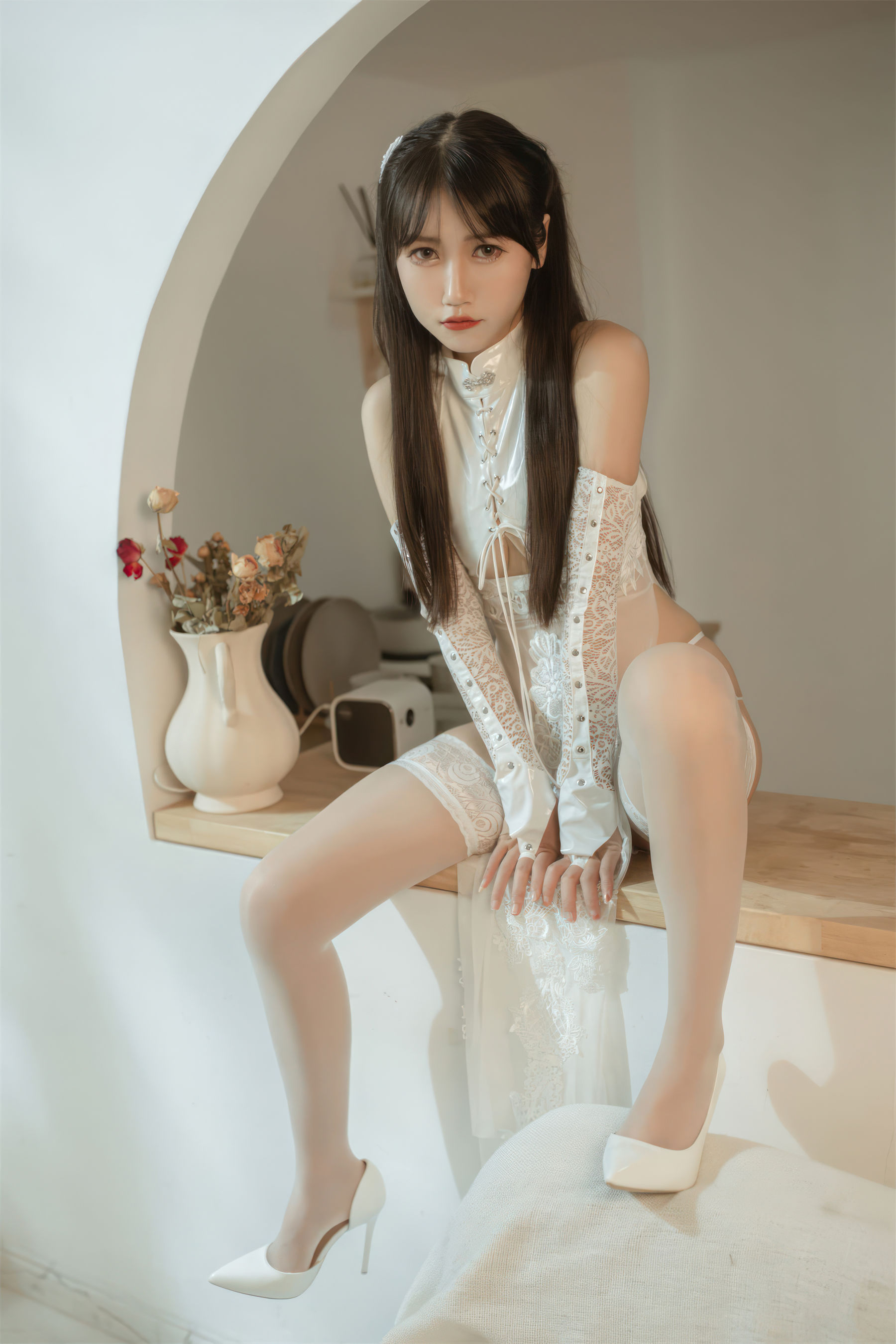 微博人气Coser 不呆猫 - 靡烟白皮旗袍