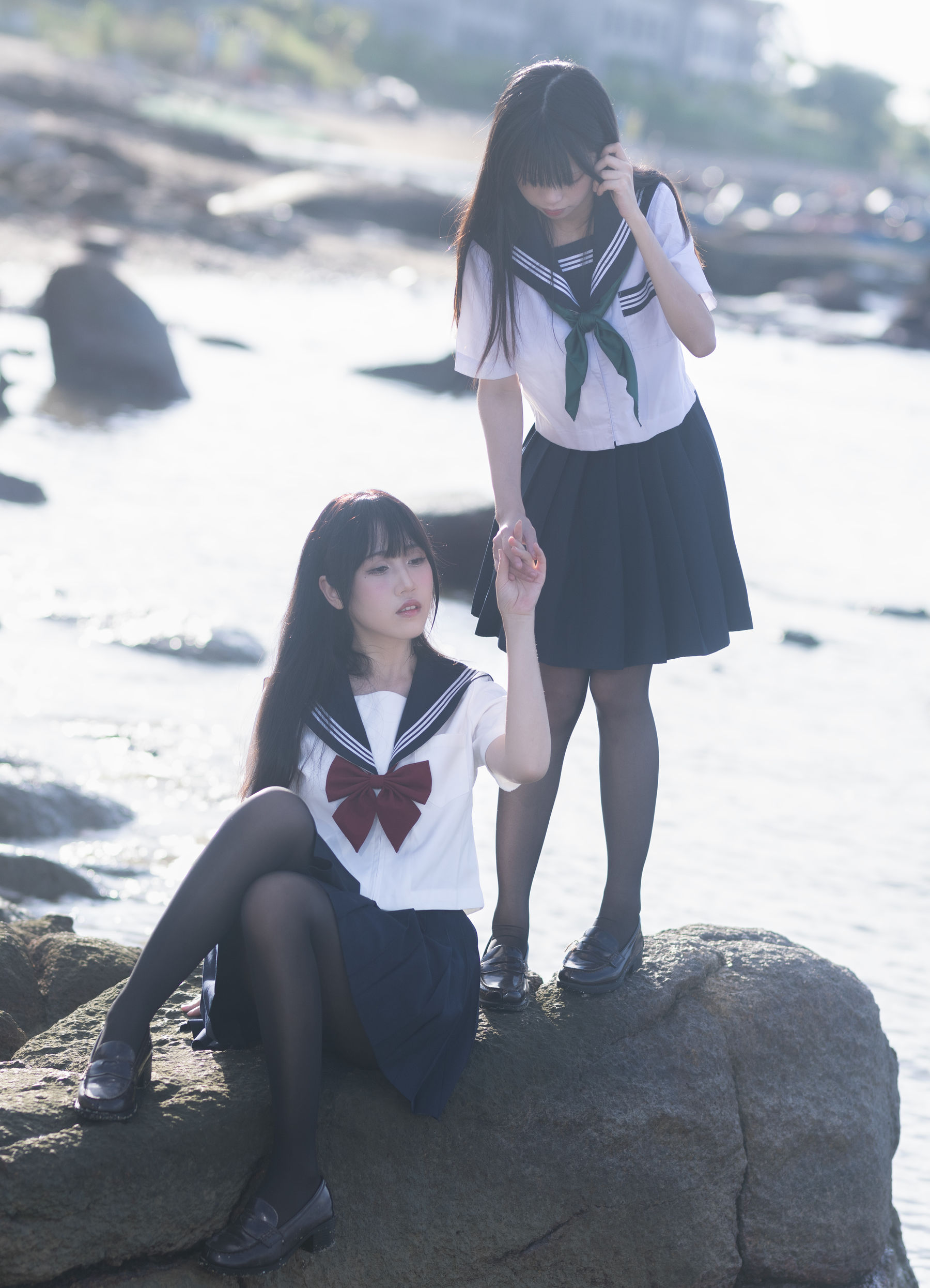 微博人气Coser 不呆猫&三無人型 - 水手服百合黑丝