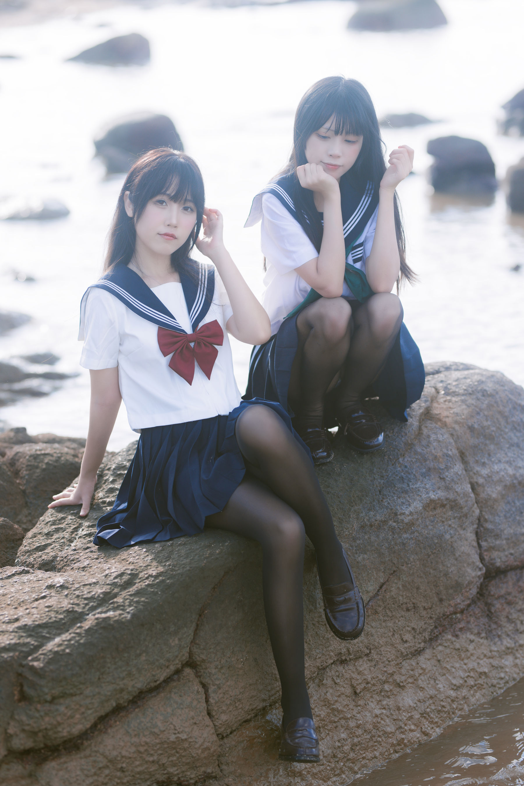 微博人气Coser 不呆猫&三無人型 - 水手服百合黑丝