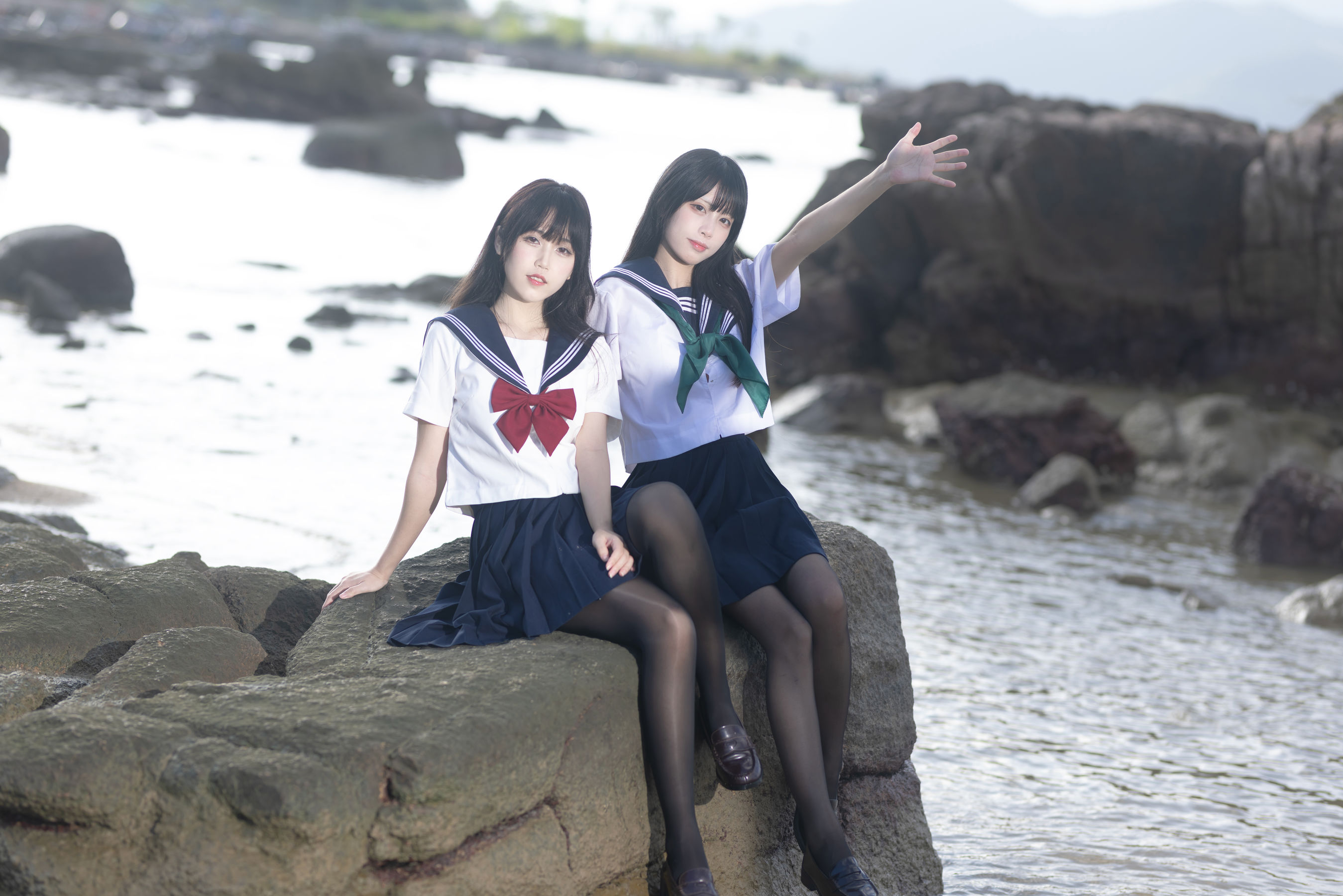 微博人气Coser 不呆猫&三無人型 - 水手服百合黑丝
