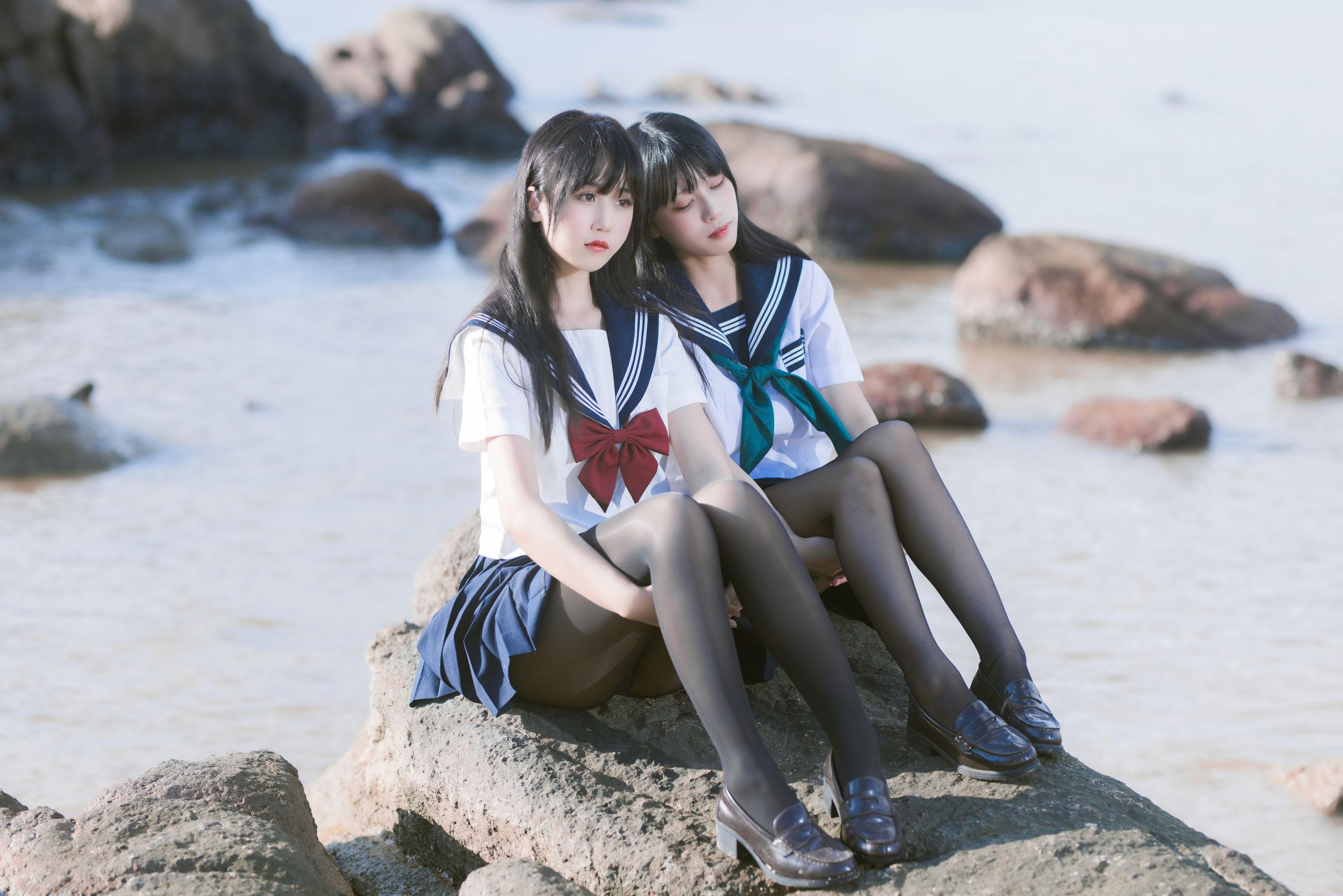 微博人气Coser 不呆猫&三無人型 - 水手服百合黑丝