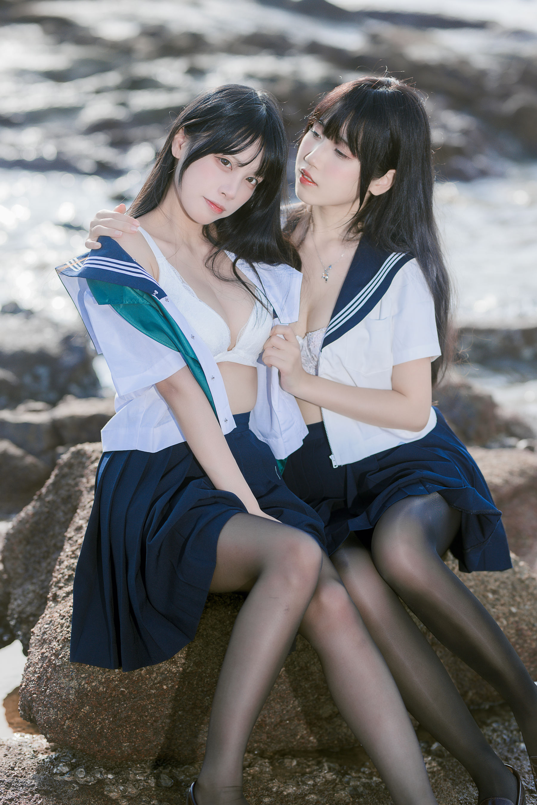 微博人气Coser 不呆猫&三無人型 - 水手服百合黑丝