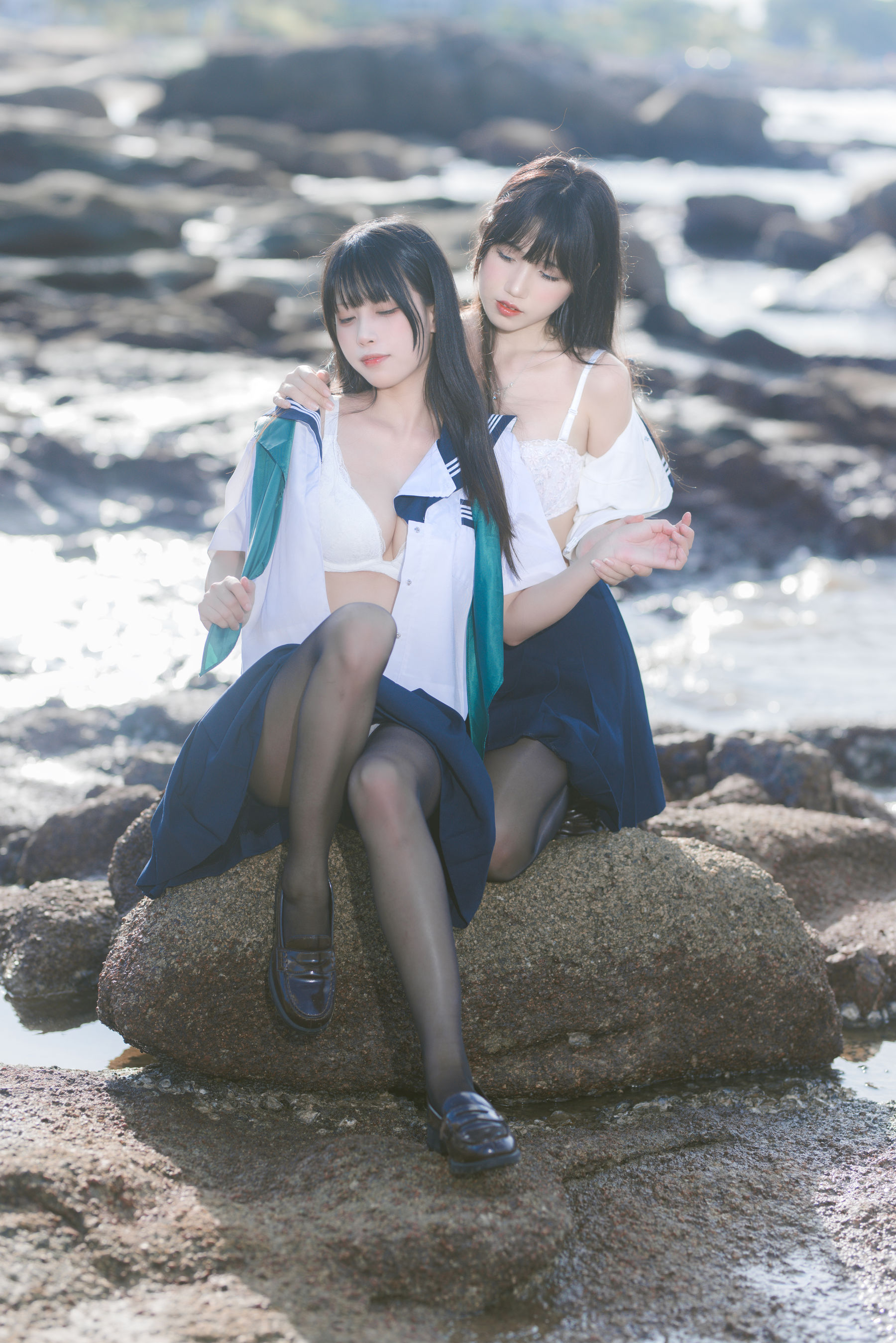 微博人气Coser 不呆猫&三無人型 - 水手服百合黑丝