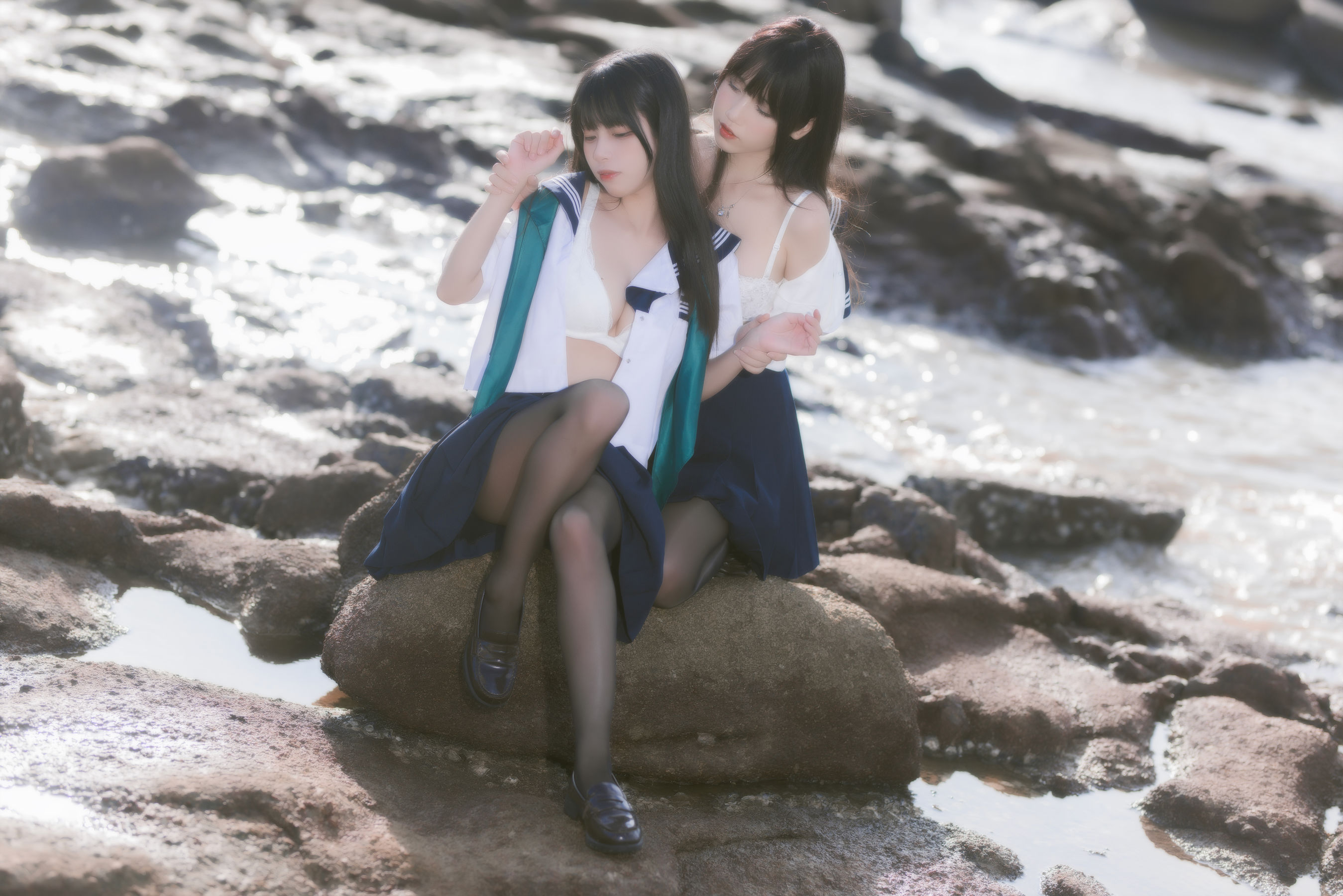 微博人气Coser 不呆猫&三無人型 - 水手服百合黑丝