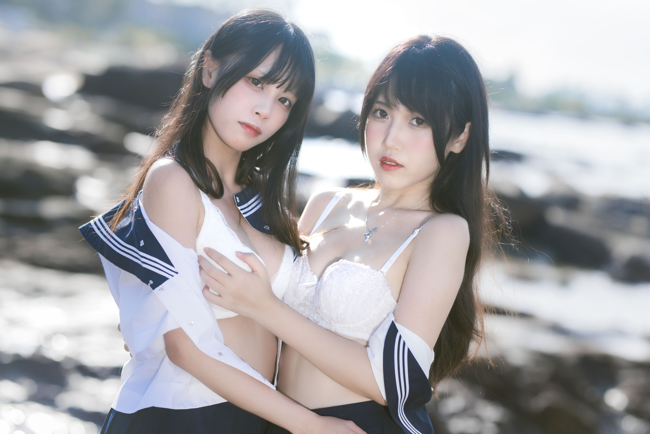 微博人气Coser 不呆猫&三無人型 - 水手服百合黑丝