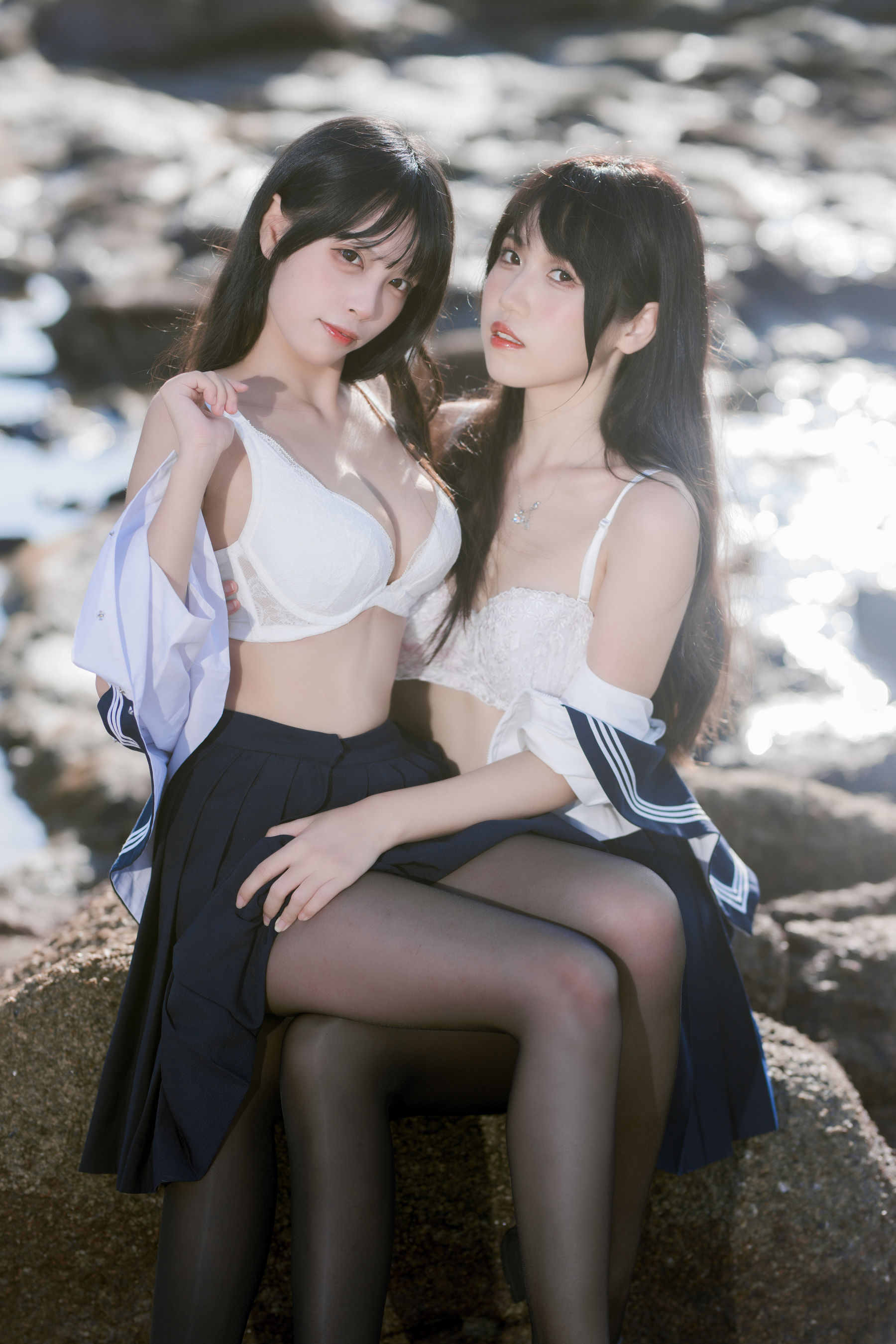 微博人气Coser 不呆猫&三無人型 - 水手服百合黑丝
