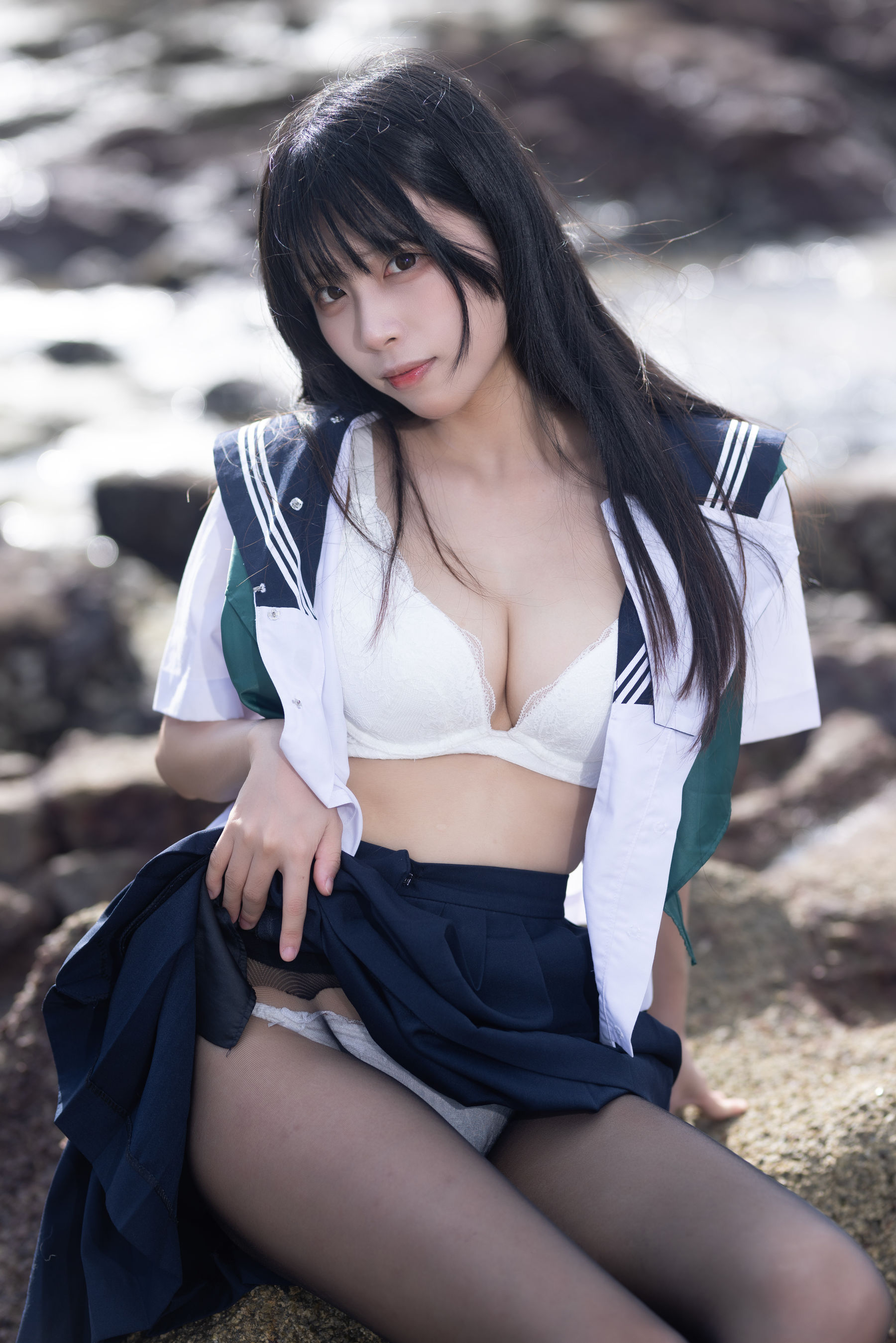 微博人气Coser 不呆猫&三無人型 - 水手服百合黑丝