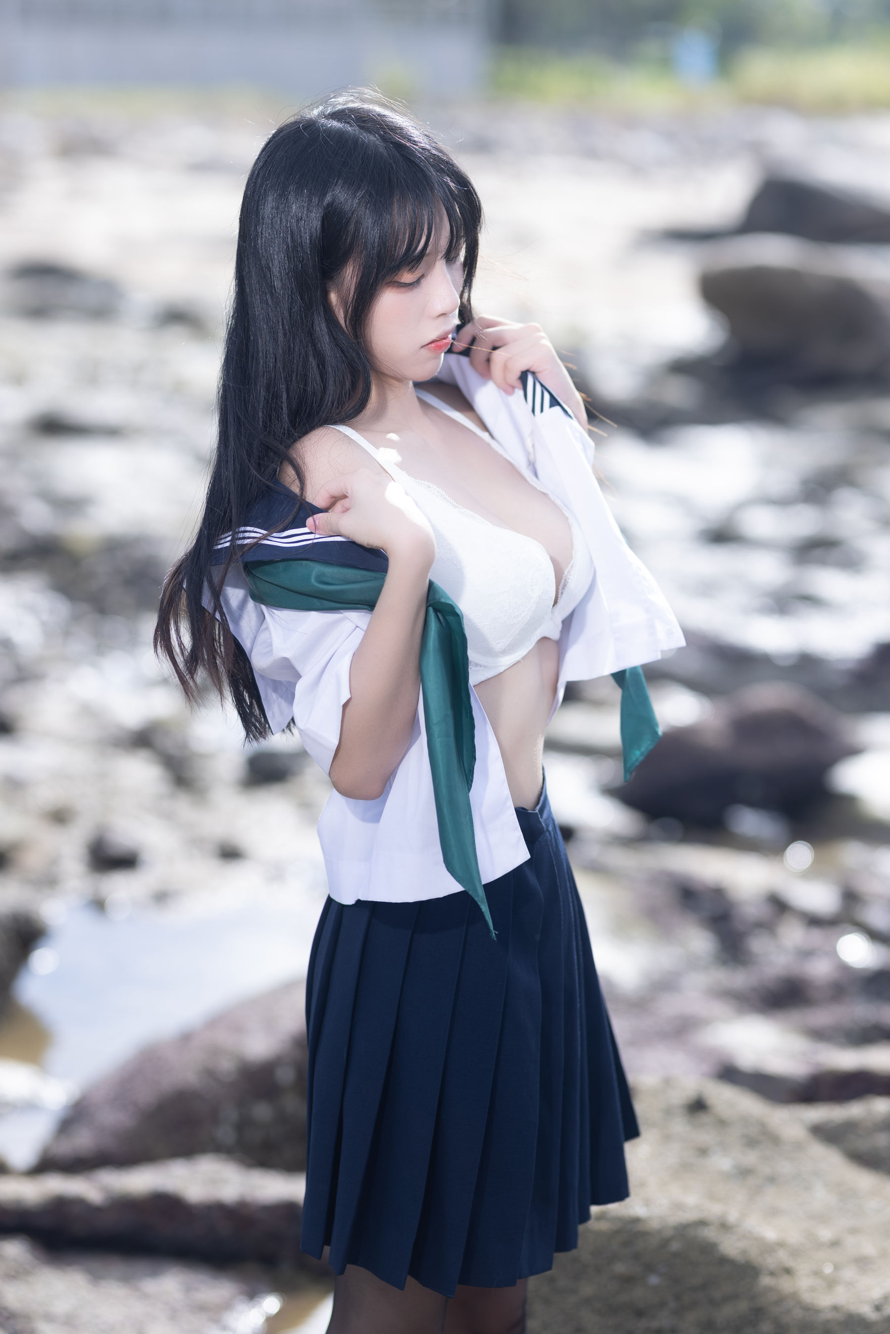 微博人气Coser 不呆猫&三無人型 - 水手服百合黑丝