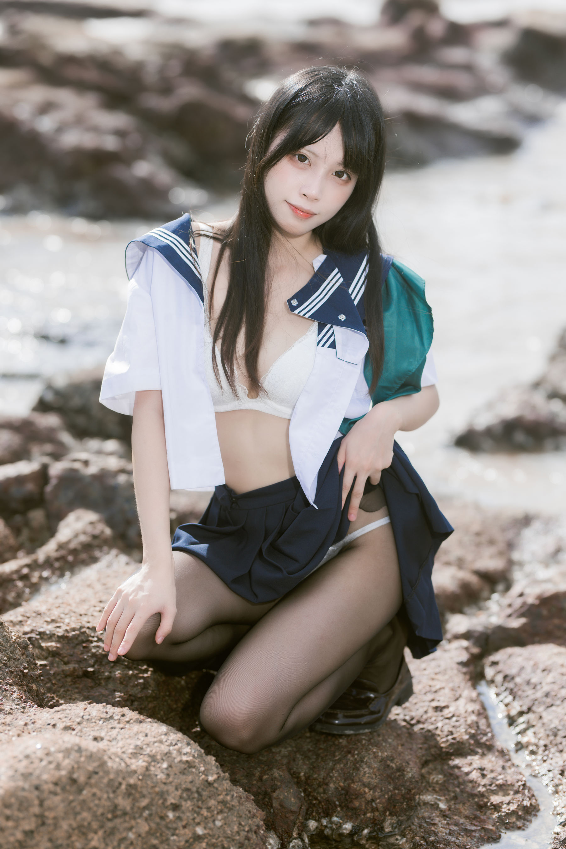 微博人气Coser 不呆猫&三無人型 - 水手服百合黑丝