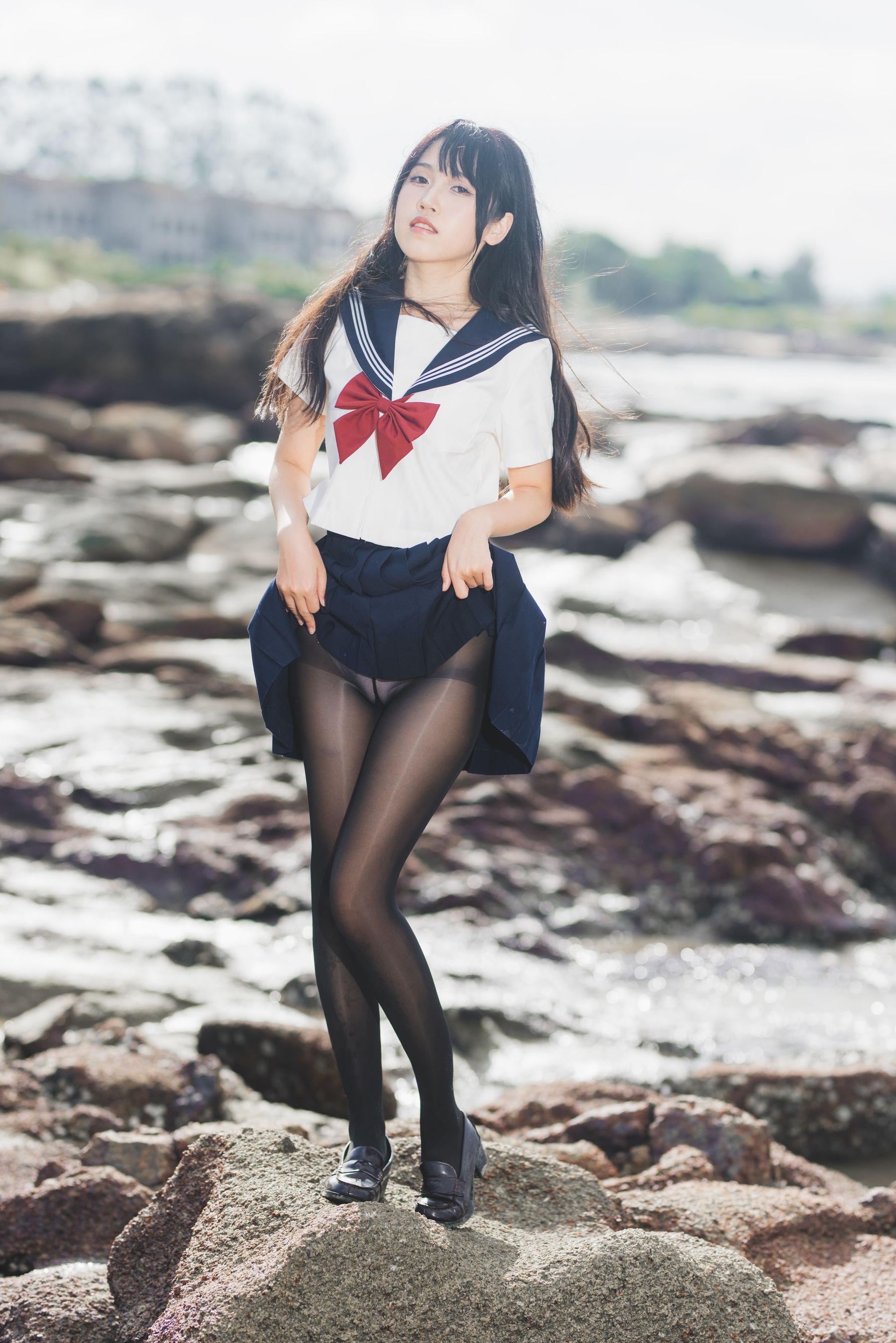 微博人气Coser 不呆猫&三無人型 - 水手服百合黑丝