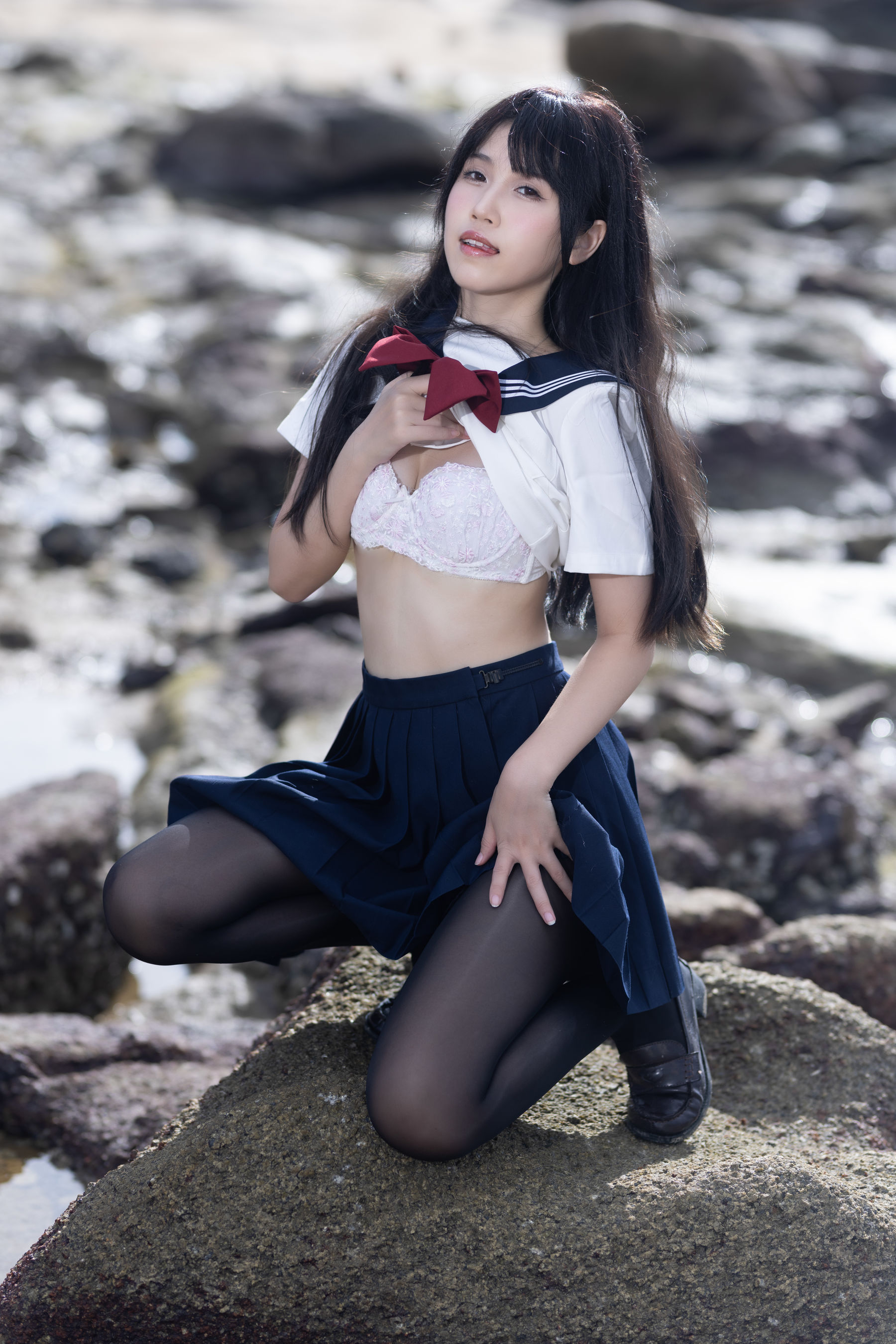 微博人气Coser 不呆猫&三無人型 - 水手服百合黑丝