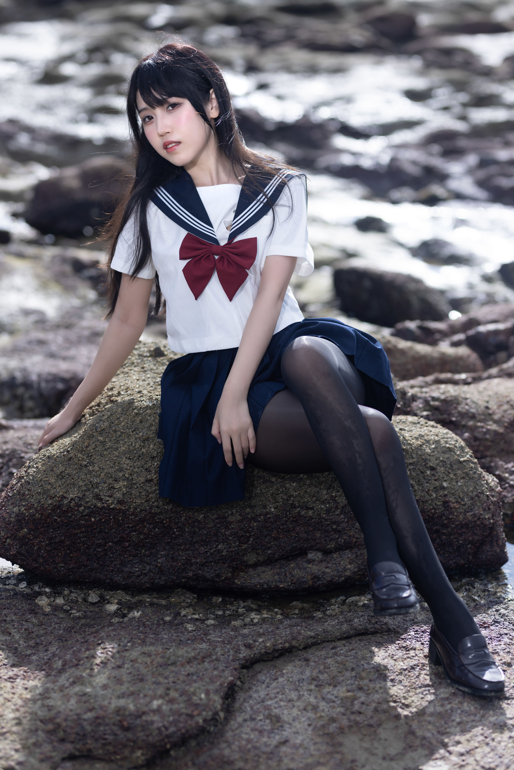 微博人气Coser 不呆猫&三無人型 - 水手服百合黑丝