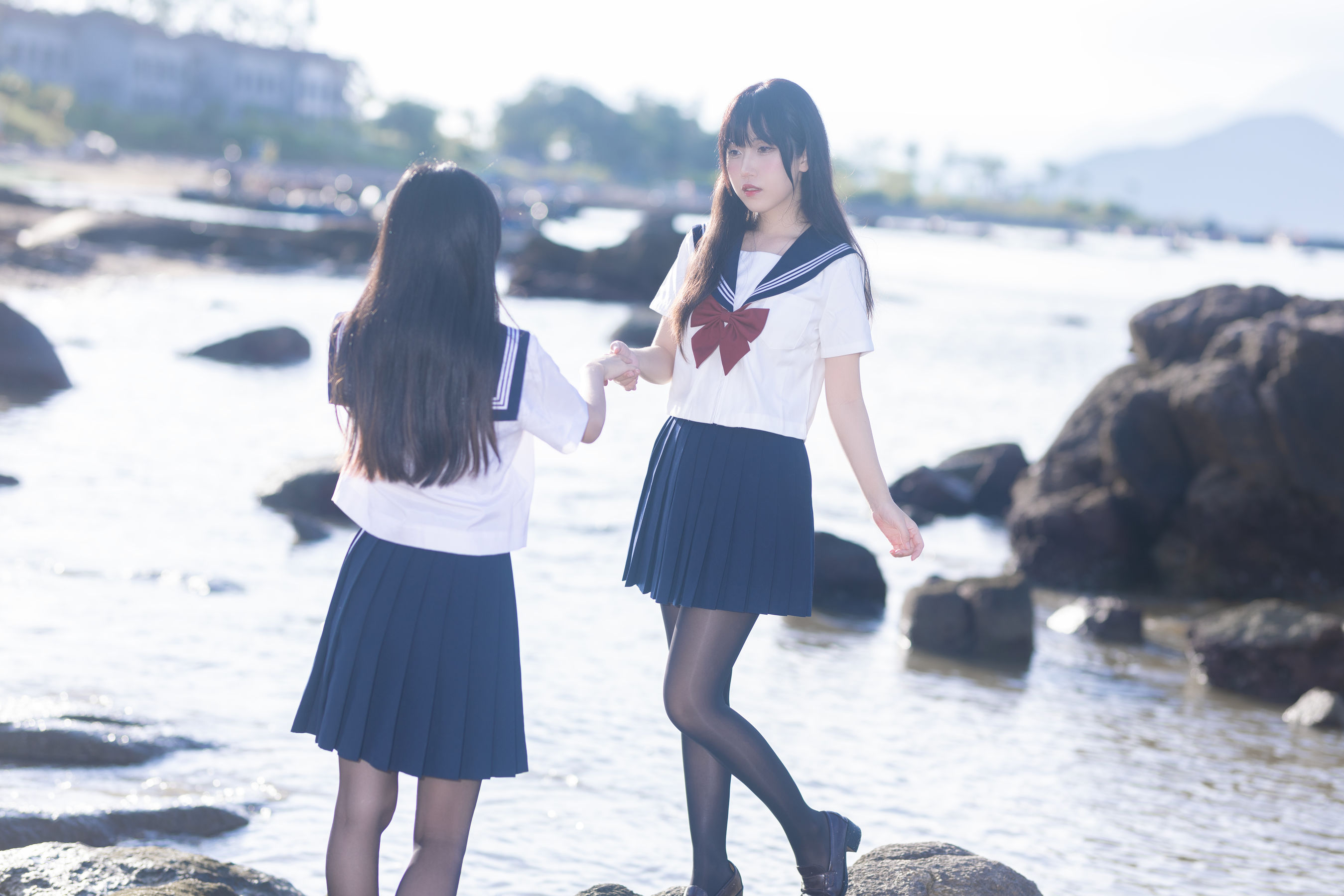 微博人气Coser 不呆猫&三無人型 - 水手服百合黑丝