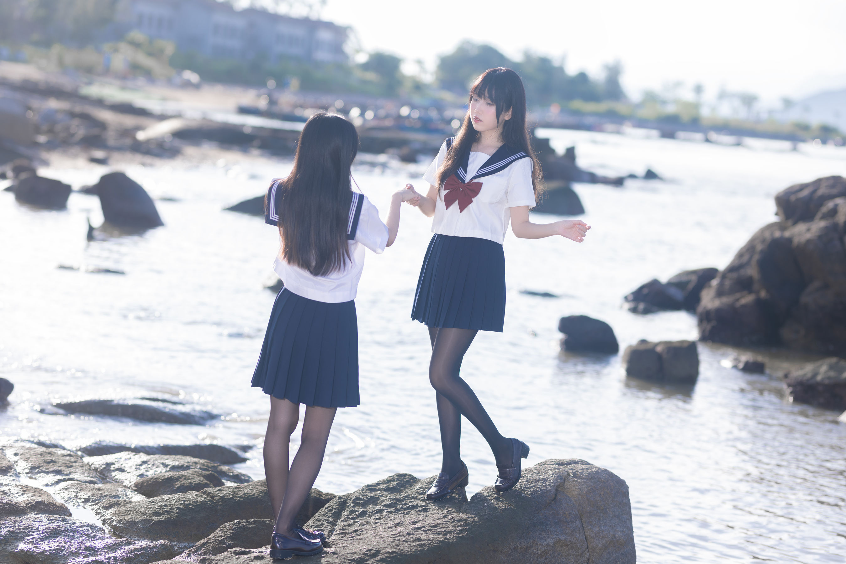 微博人气Coser 不呆猫&三無人型 - 水手服百合黑丝