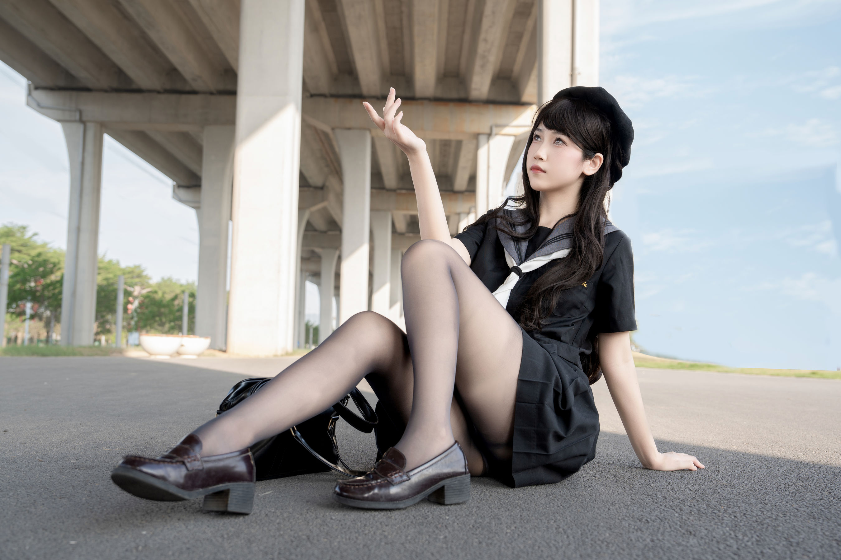 微博人气Coser 不呆猫 - 放课后野外JK