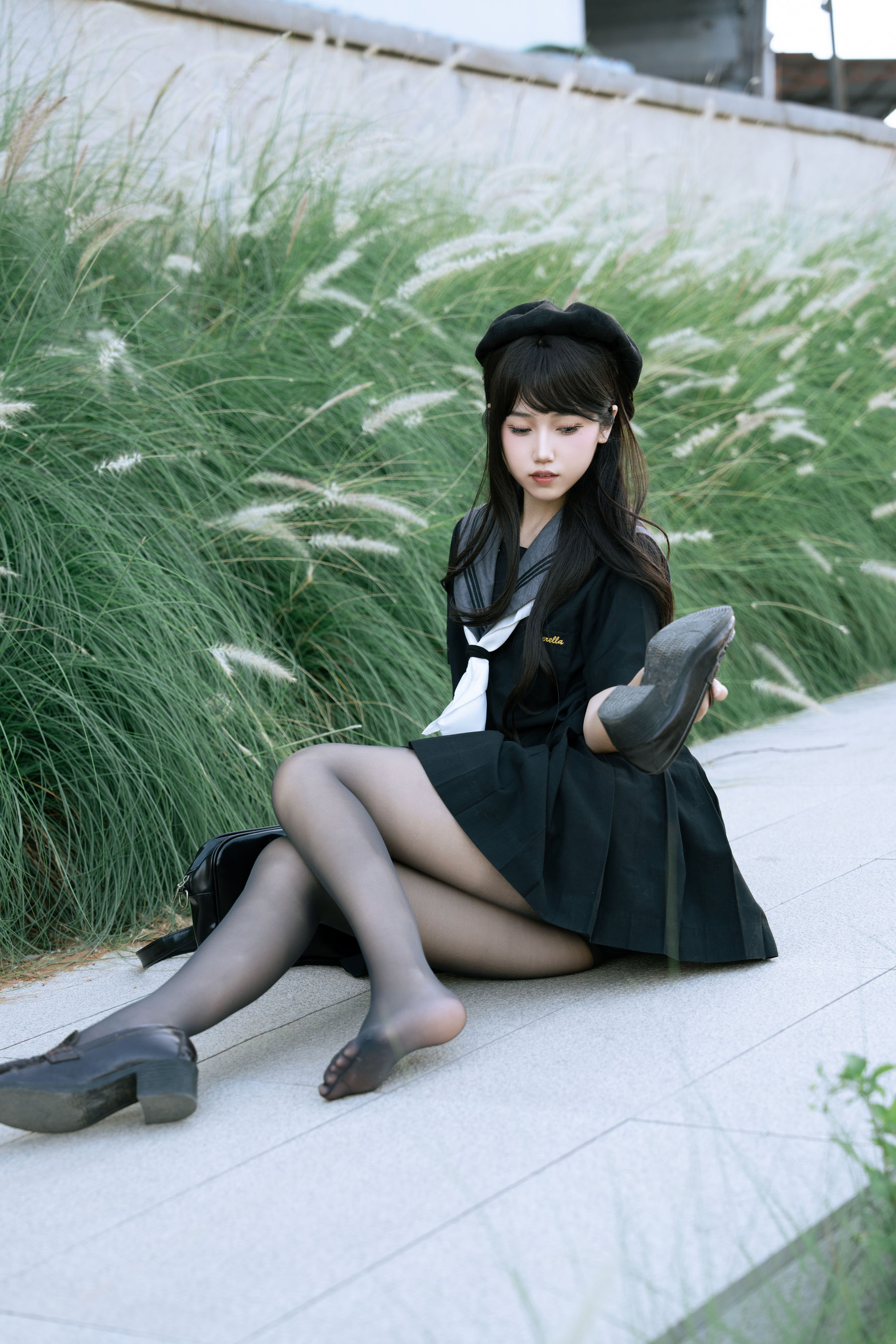 微博人气Coser 不呆猫 - 放课后野外JK