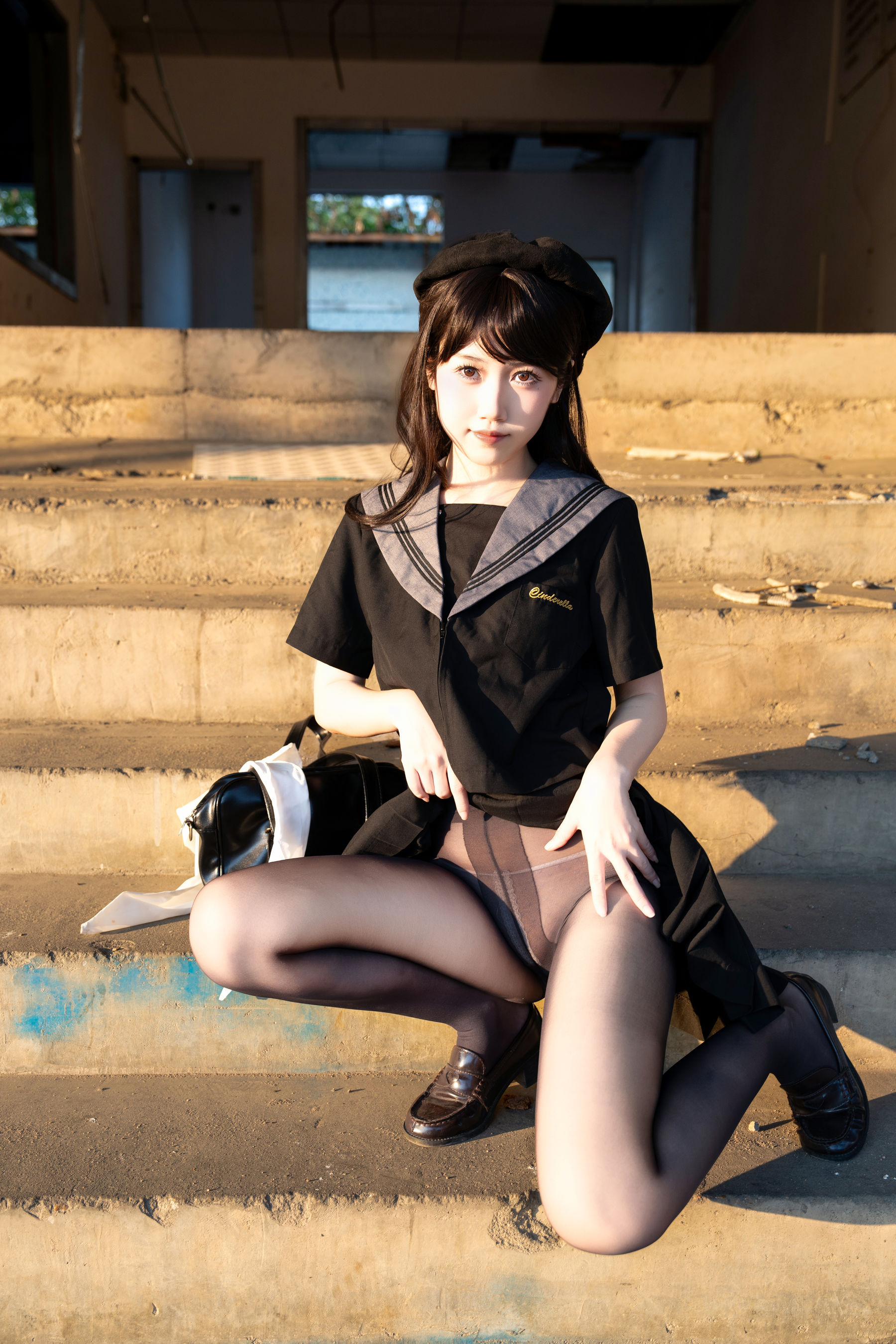 微博人气Coser 不呆猫 - 放课后野外JK