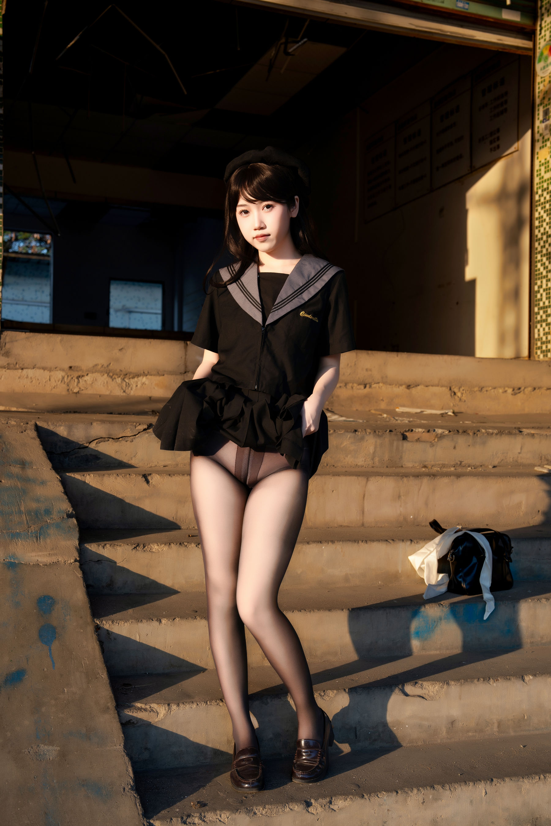 微博人气Coser 不呆猫 - 放课后野外JK