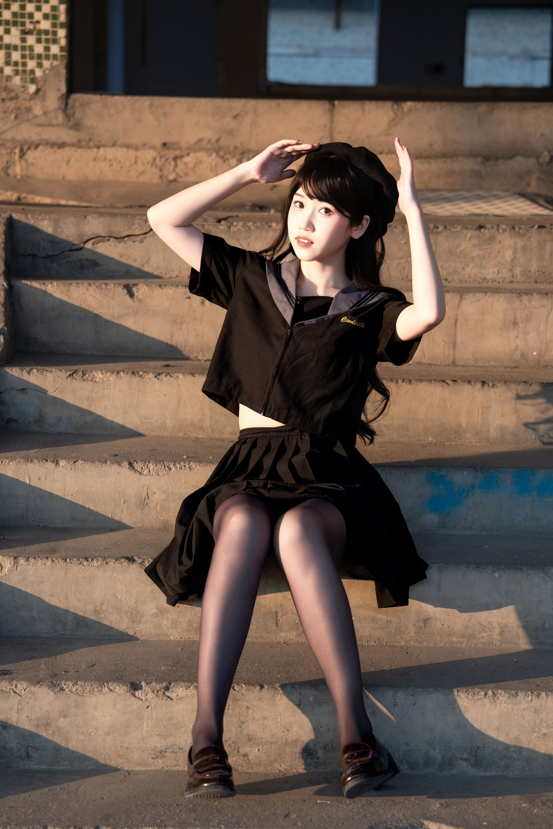 微博人气Coser 不呆猫 - 放课后野外JK