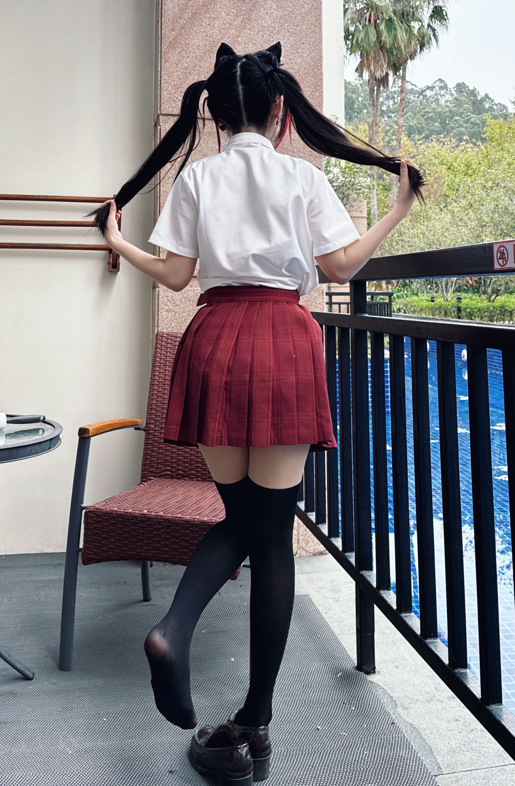 微博人气Coser 不呆猫 - 温泉双马尾JK