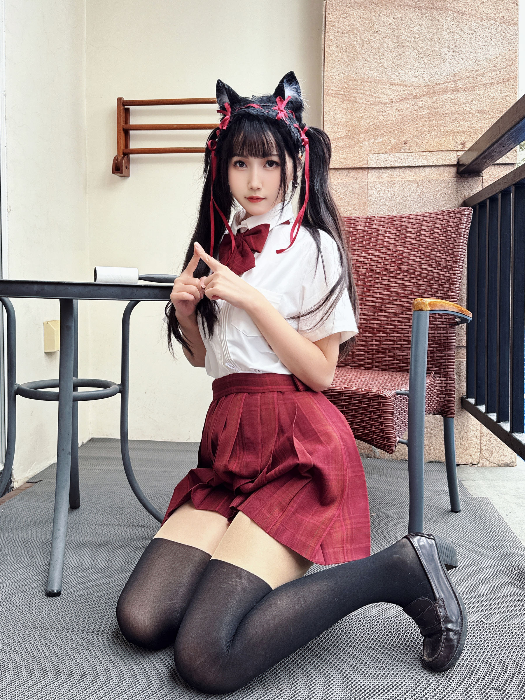 微博人气Coser 不呆猫 - 温泉双马尾JK