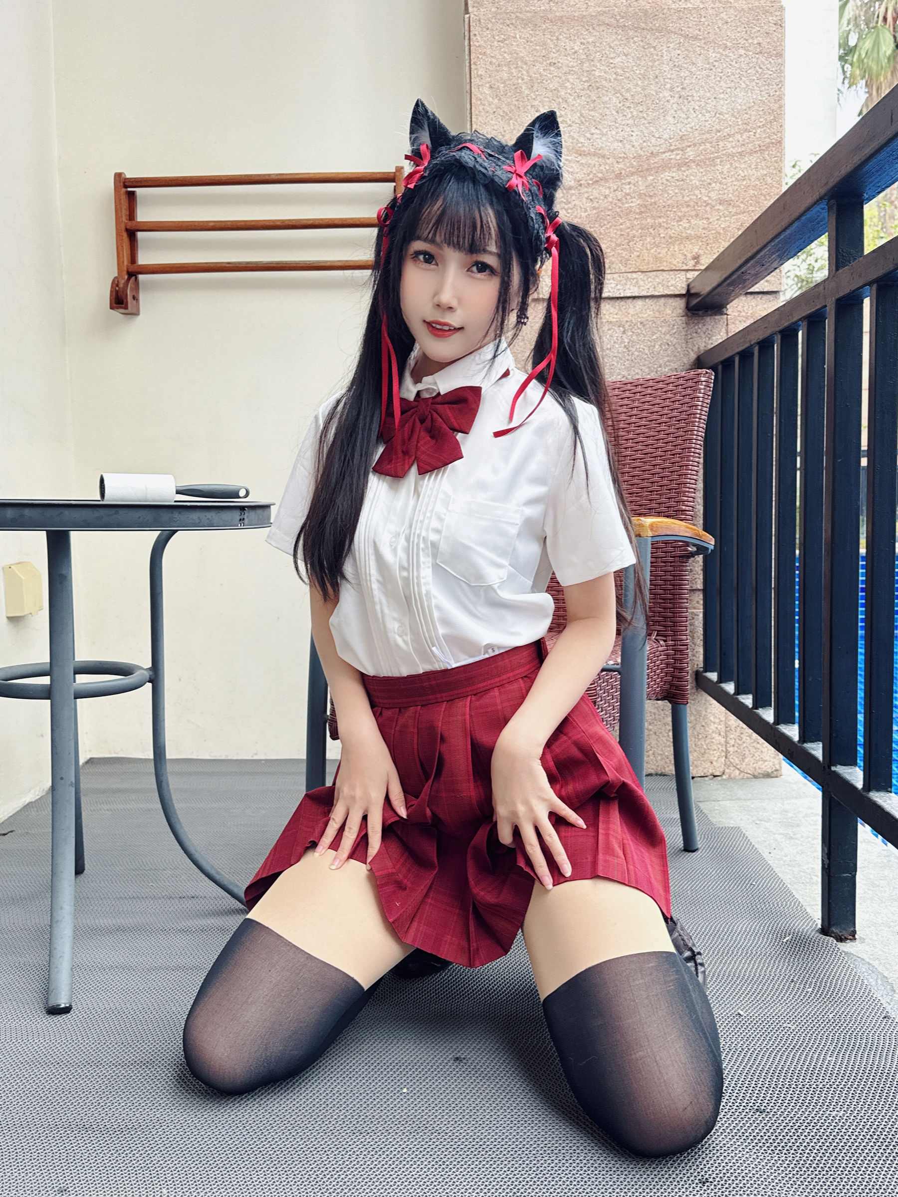 微博人气Coser 不呆猫 - 温泉双马尾JK