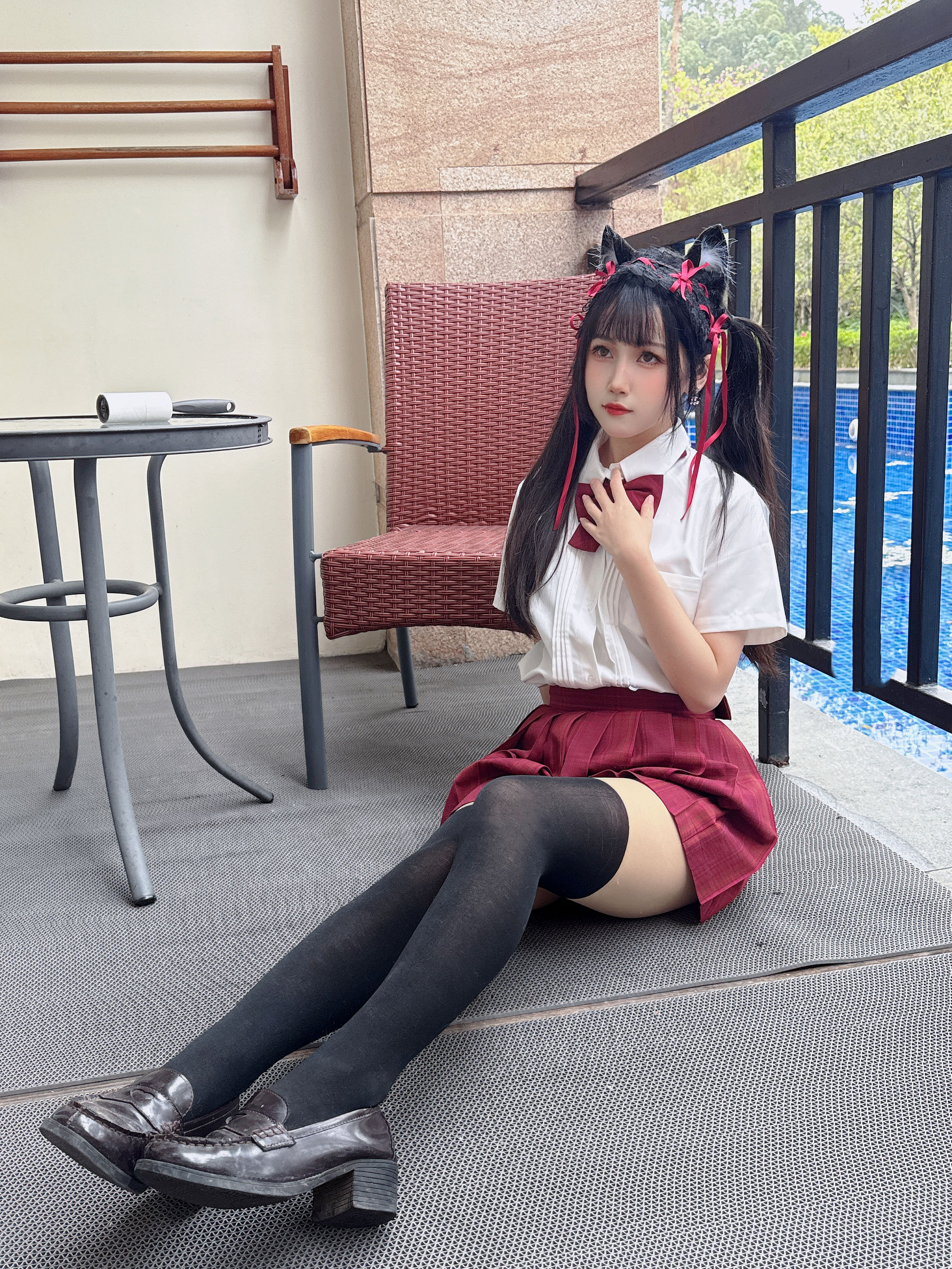 微博人气Coser 不呆猫 - 温泉双马尾JK